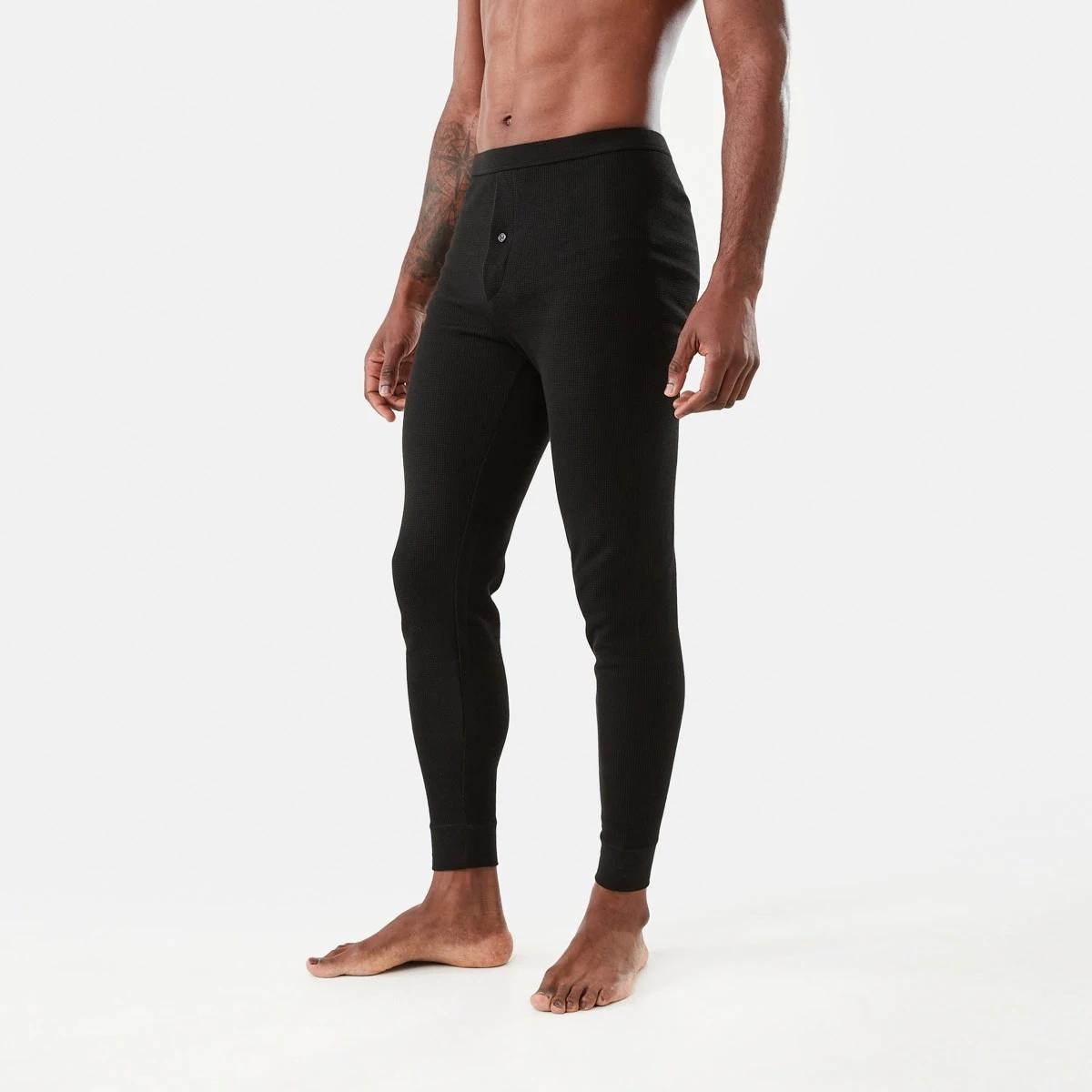 2 Long Mini Waffle Thermal Pants Black, 2 of 6