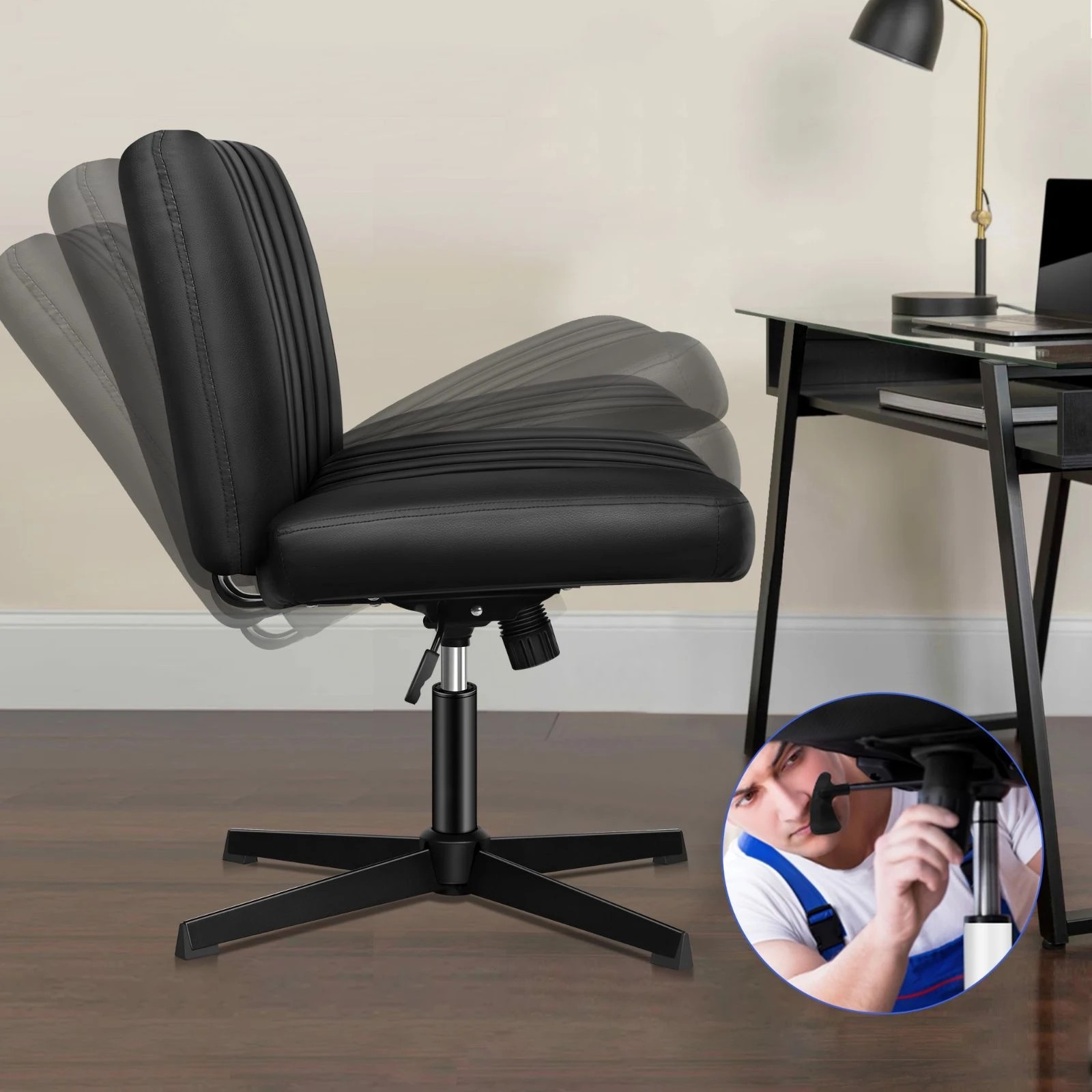 3 Alfordson Office Chair Computer Executive Seat Work Ottoman PU Leather - Black, 3 of 10