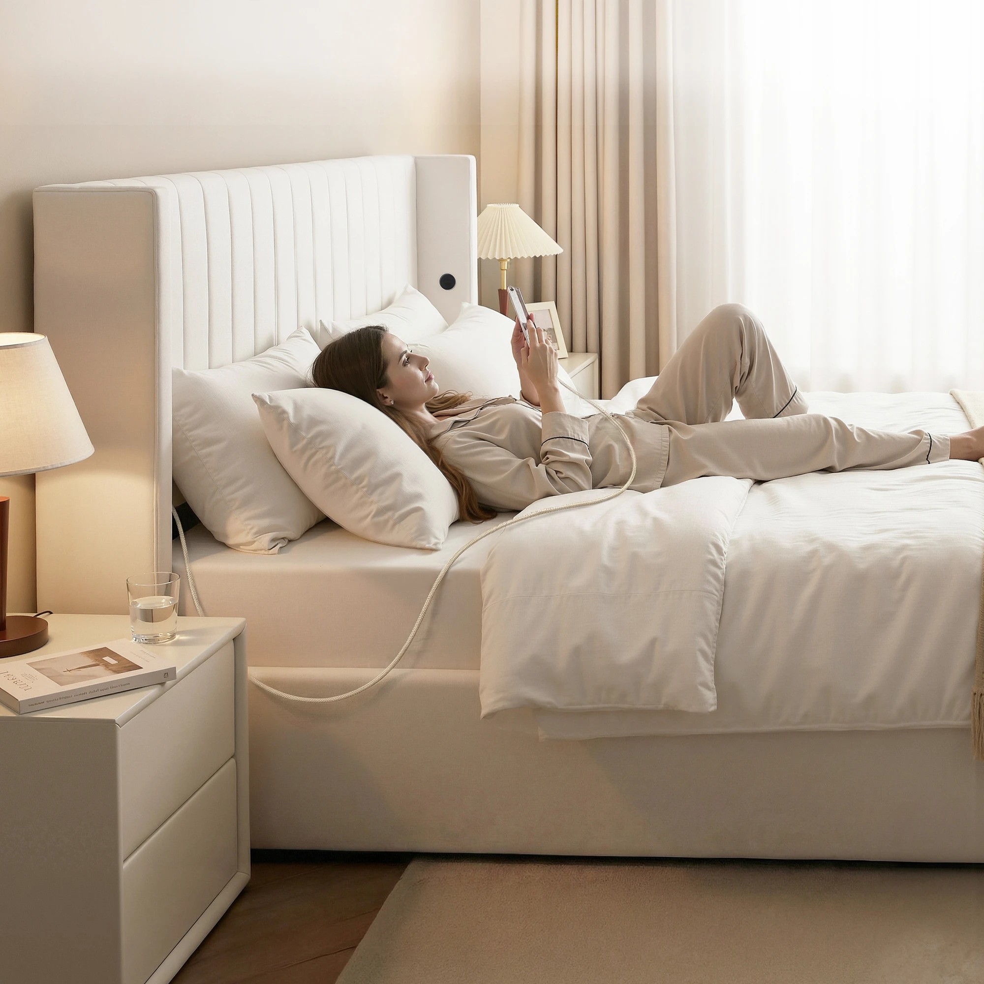 5 Artiss Queen Bed Frame with Gaslift Storage USB Type-C Charging Ports Velvet - White, 5 of 10