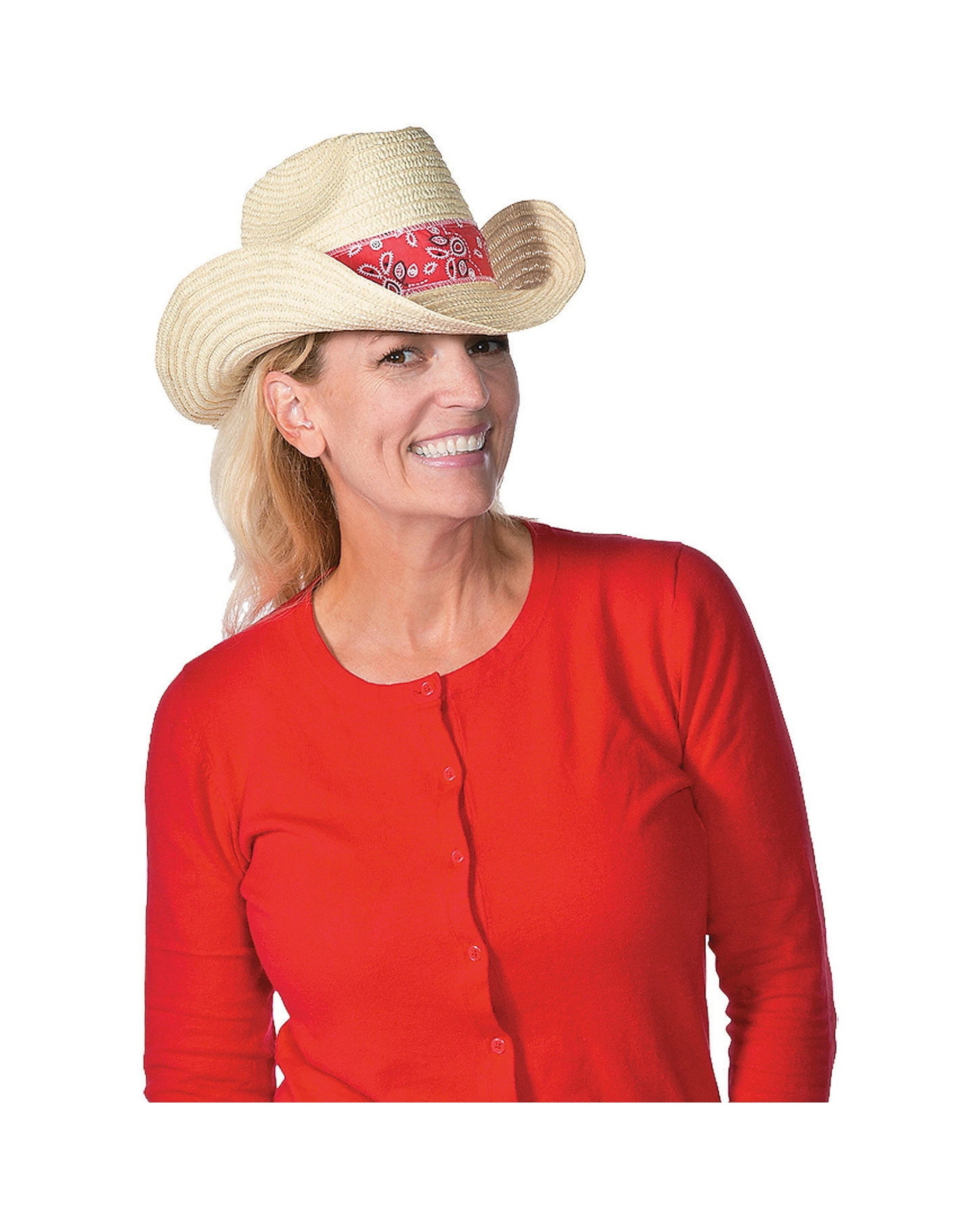 2 Oriental Trading Adult Red Bandana Woven Cowboy Hat - ONE SIZE - Red, 2 of 2