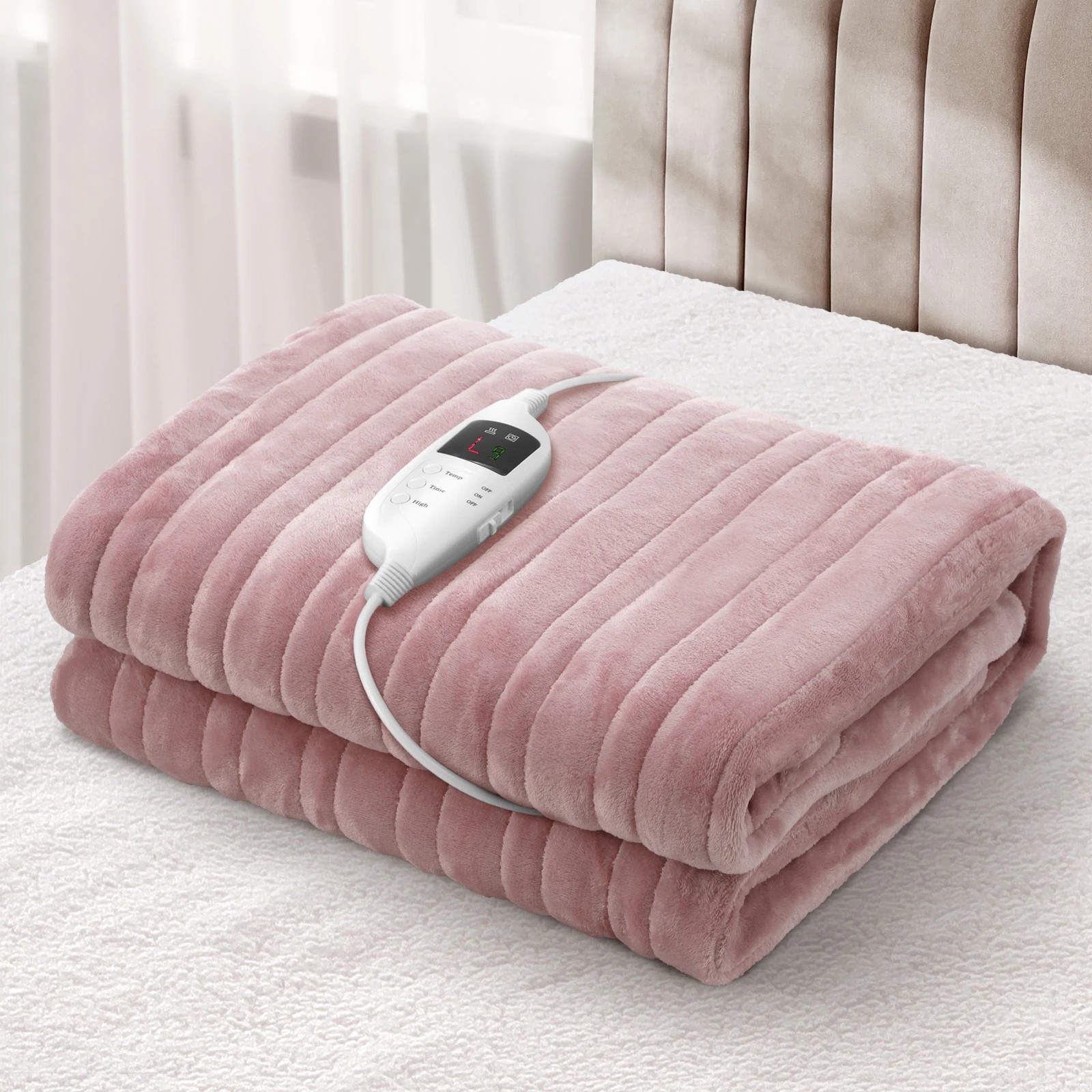 3 Bedra Bedding Washable Electric Heated Throw Rug Flannel Snuggle Blanket Winter - Single Bed - Pink, 3 of 10