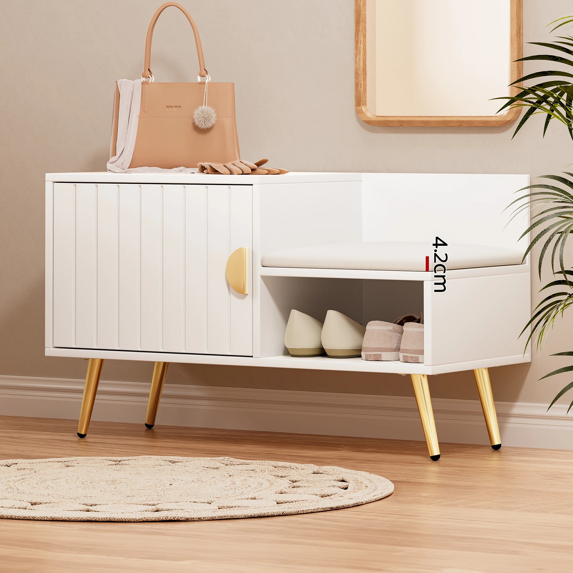 4 Artiss Shoe Cabinet Bench Set Adjustable Shelf Hallway Living Room - White, 4 of 7