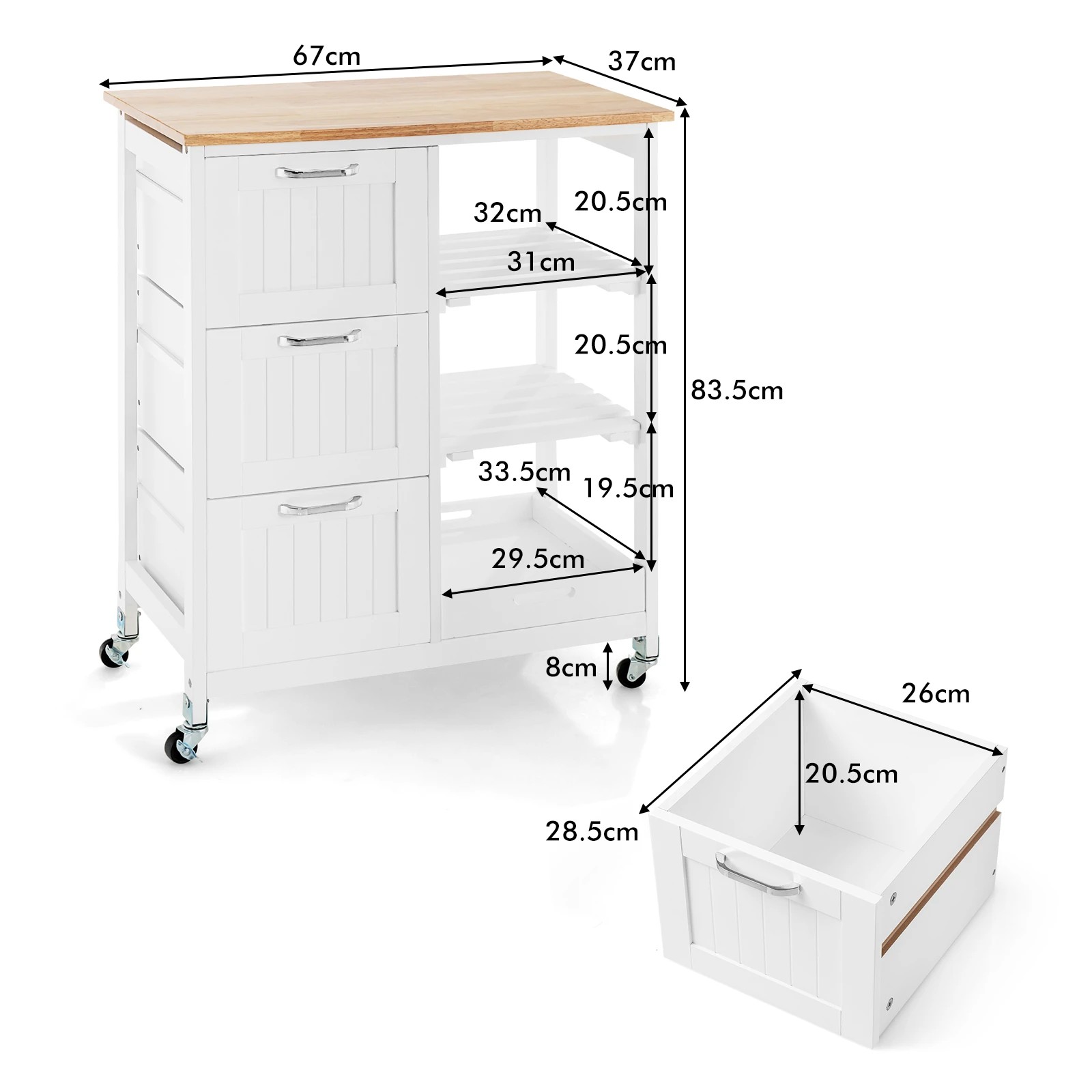 5 Costway Kitchen Island 3-Tier Trolley White, 5 of 5
