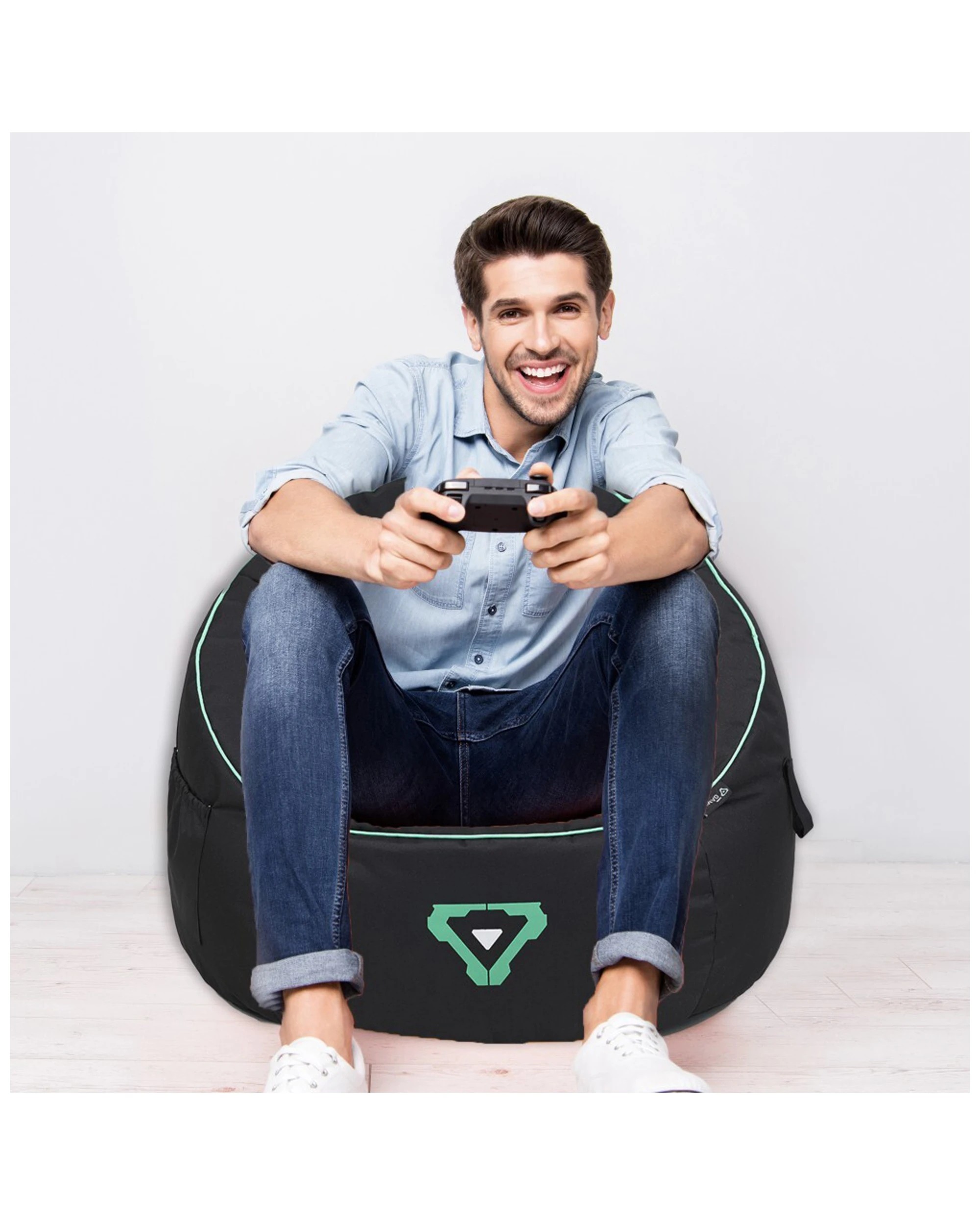 3 Laser Gaming Fabric Bean Bag Sofa/chair W/ Headphone Strap & Side Pocket Black
 - Black, 3 of 8