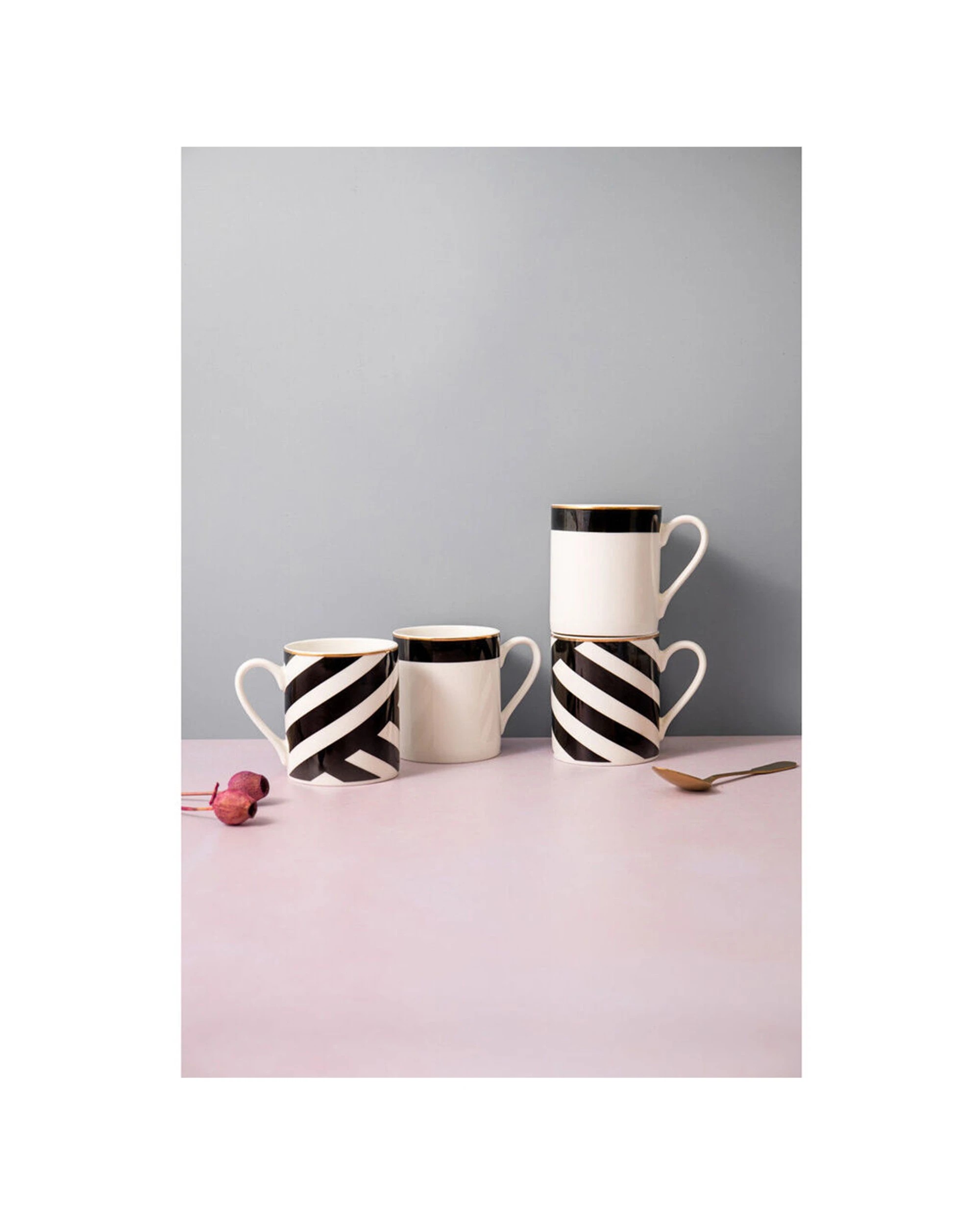 5 Mikasa Luxe Deco 4pc Kitchen China Mug Set 380ml Art Deco Trim - Multi, 5 of 6