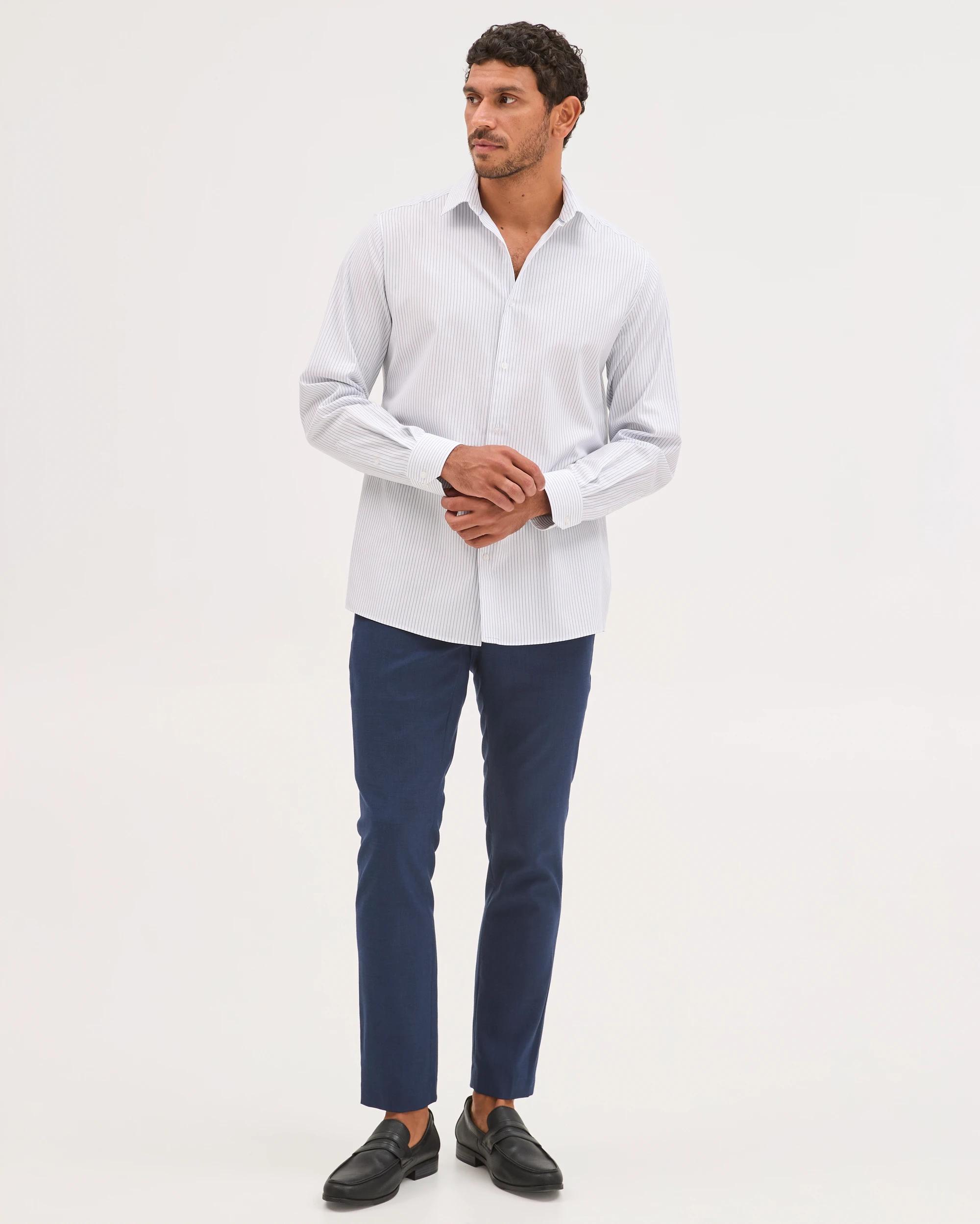 3 Preview Australian Cotton Sharp Pinstripe Business Shirt CHAMBRAY, 3 of 7