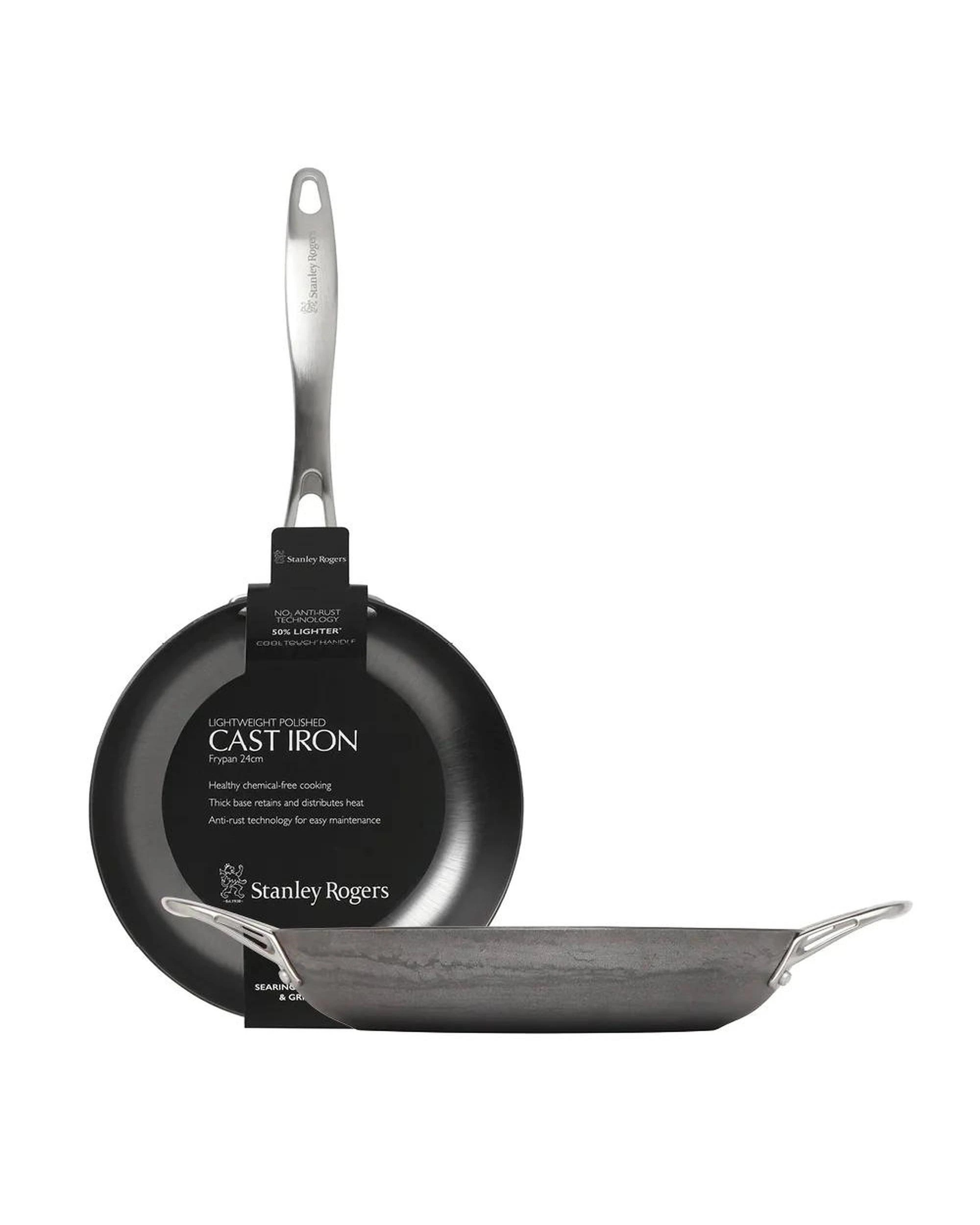 1 Stanley Rogers 2pc Lightweight Cast Iron Bundle Frypan 24cm  Cooks Pan 30cm, 1 of 8