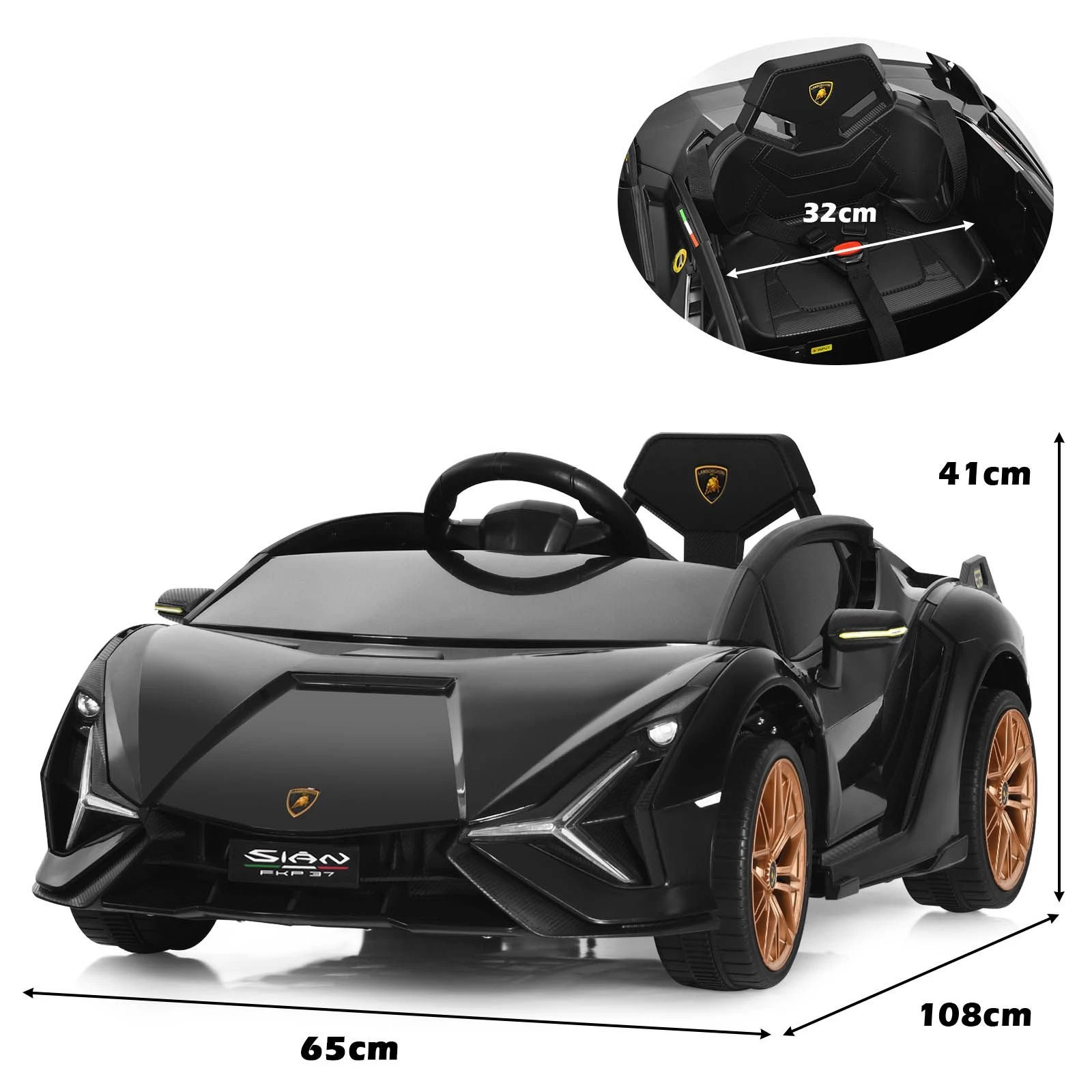 2 Costway Lamborghini Licensed Ride On Car 12V Electric Toy Car - Black, 2 of 2