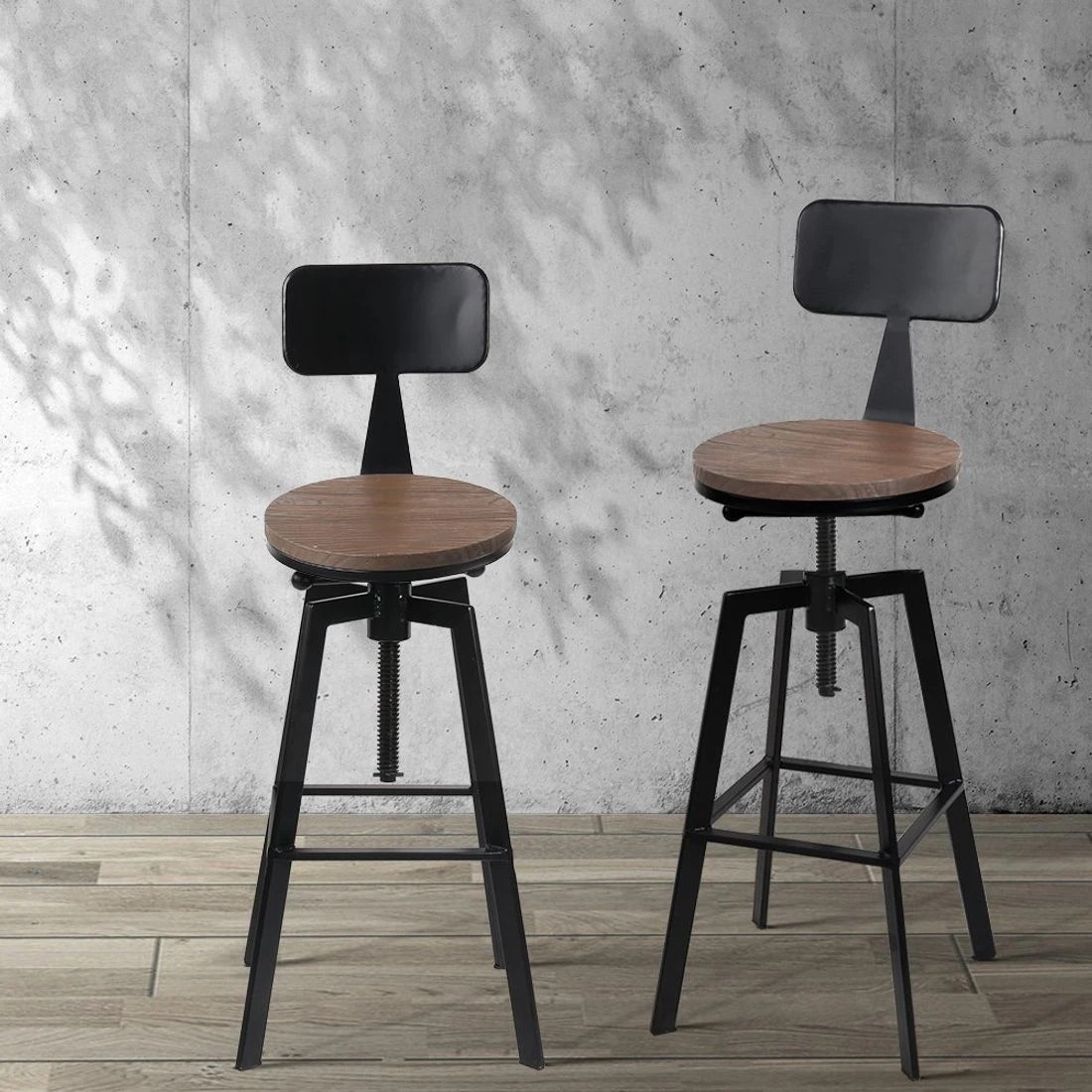 6 Artiss Bar Stools Adjustable Wood Stool w/Backrest - Black, 6 of 7