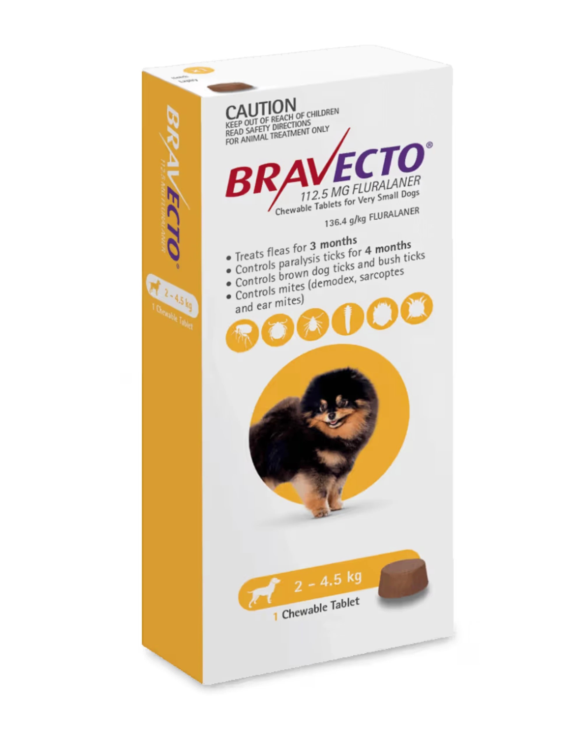1 Bravecto For Very Small Dogs Yellow 2-4.5kg Chew - 1 Pack, 1 of 1