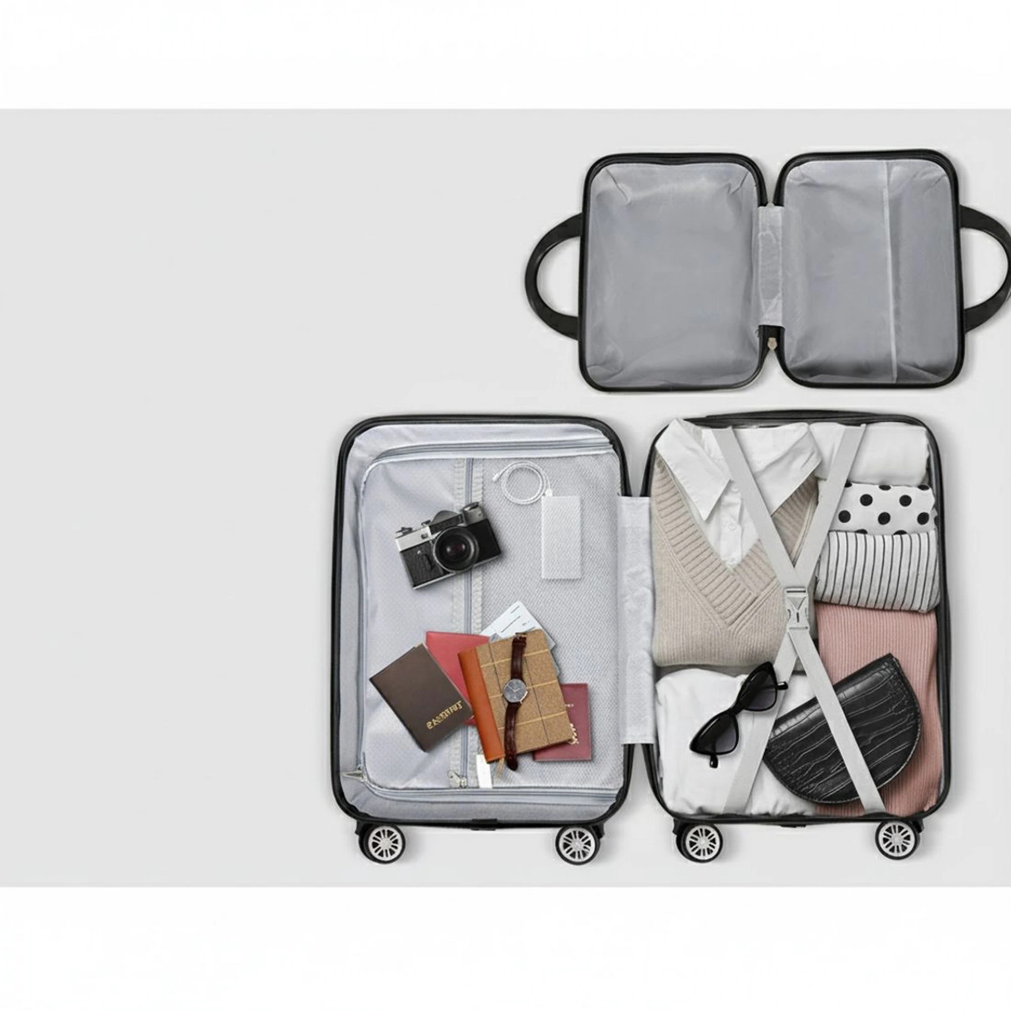 5 Wanderlite 2pc Luggage 12" 20" Trolley Travel Suitcase Storage Carry On TSA Lock - Grey, 5 of 6