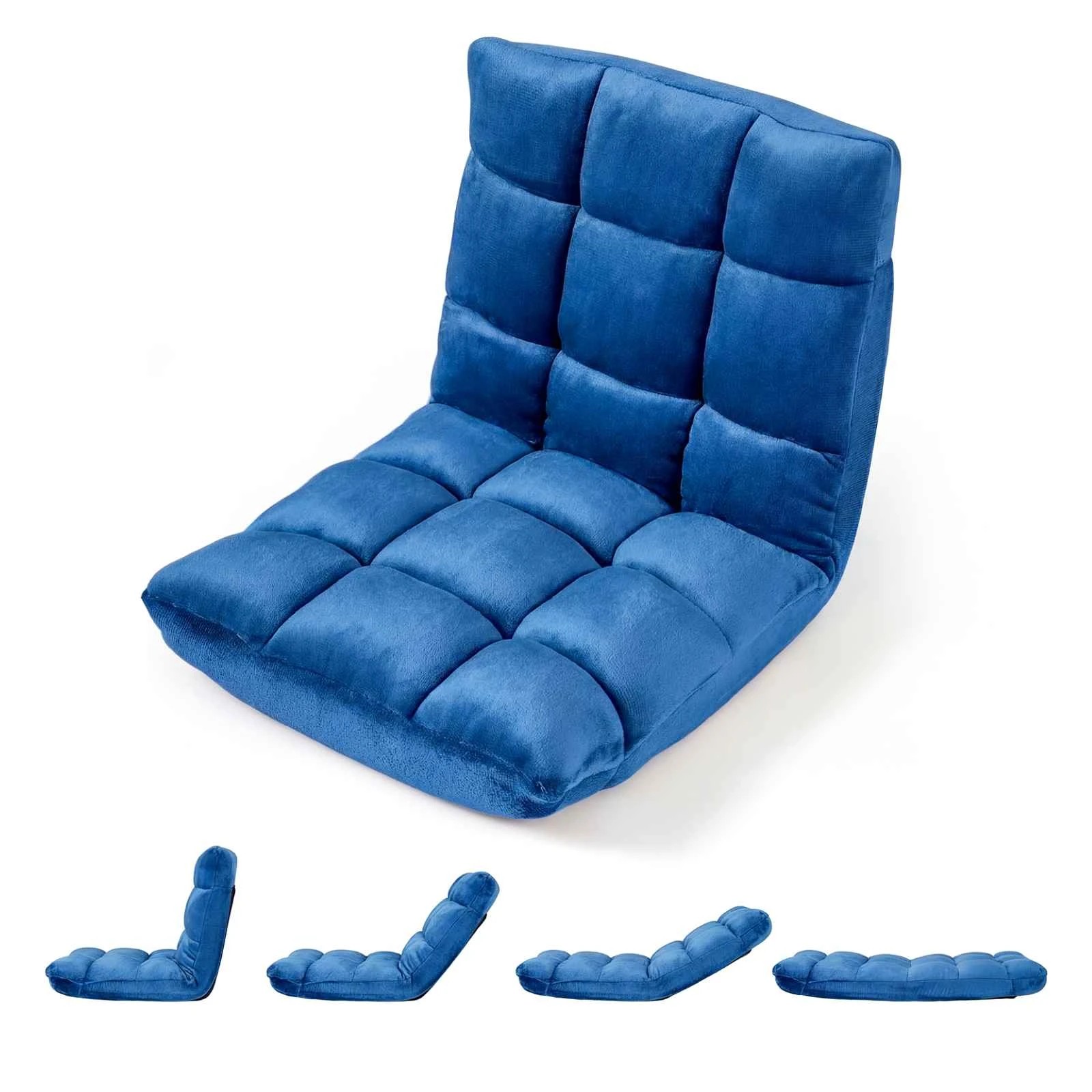 1 Costway Adjustable 14-Position Floor Chair Folding Couch Recliner Lazy Sofa Chaise Lounge - Blue, 1 of 3
