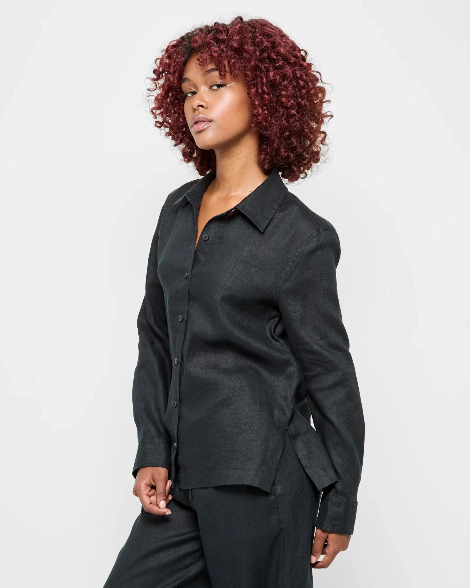 3 Target Petites Petites European Linen Long Sleeve Shirt BLACK, 3 of 5