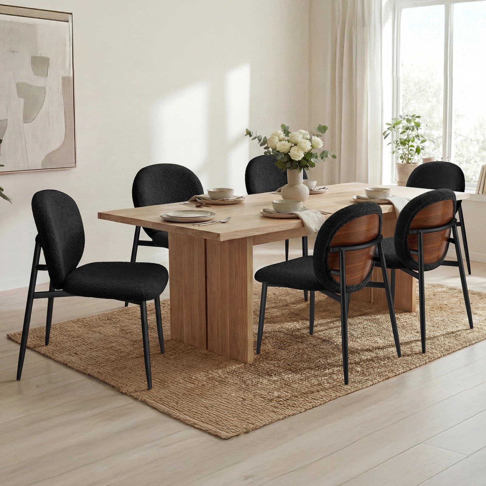 9 Alfordson 4x Dining Chairs Cafe Kitchen Lounge Curved Wooden Back Sherpa - Black, 9 of 10