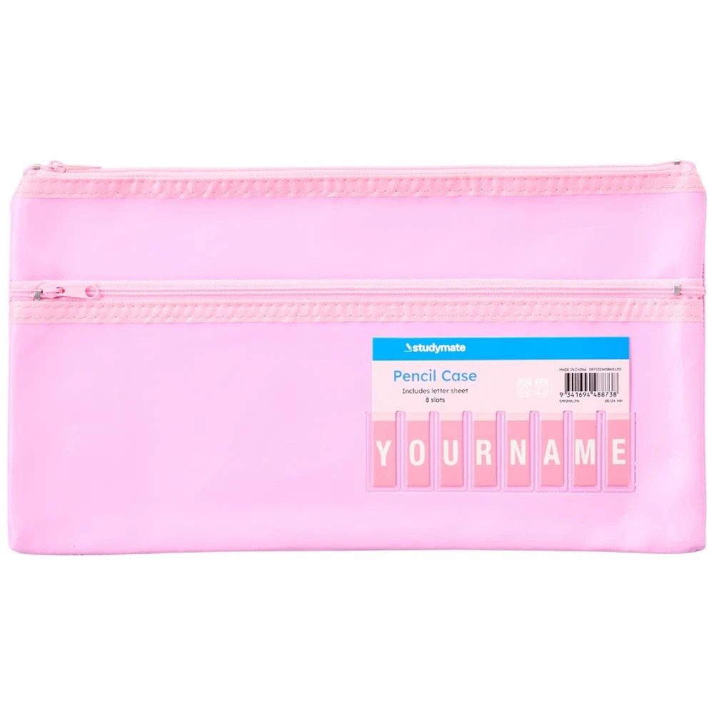 5 Studymate Twin Zip Name Pencil Case Large Light Pink, 5 of 5