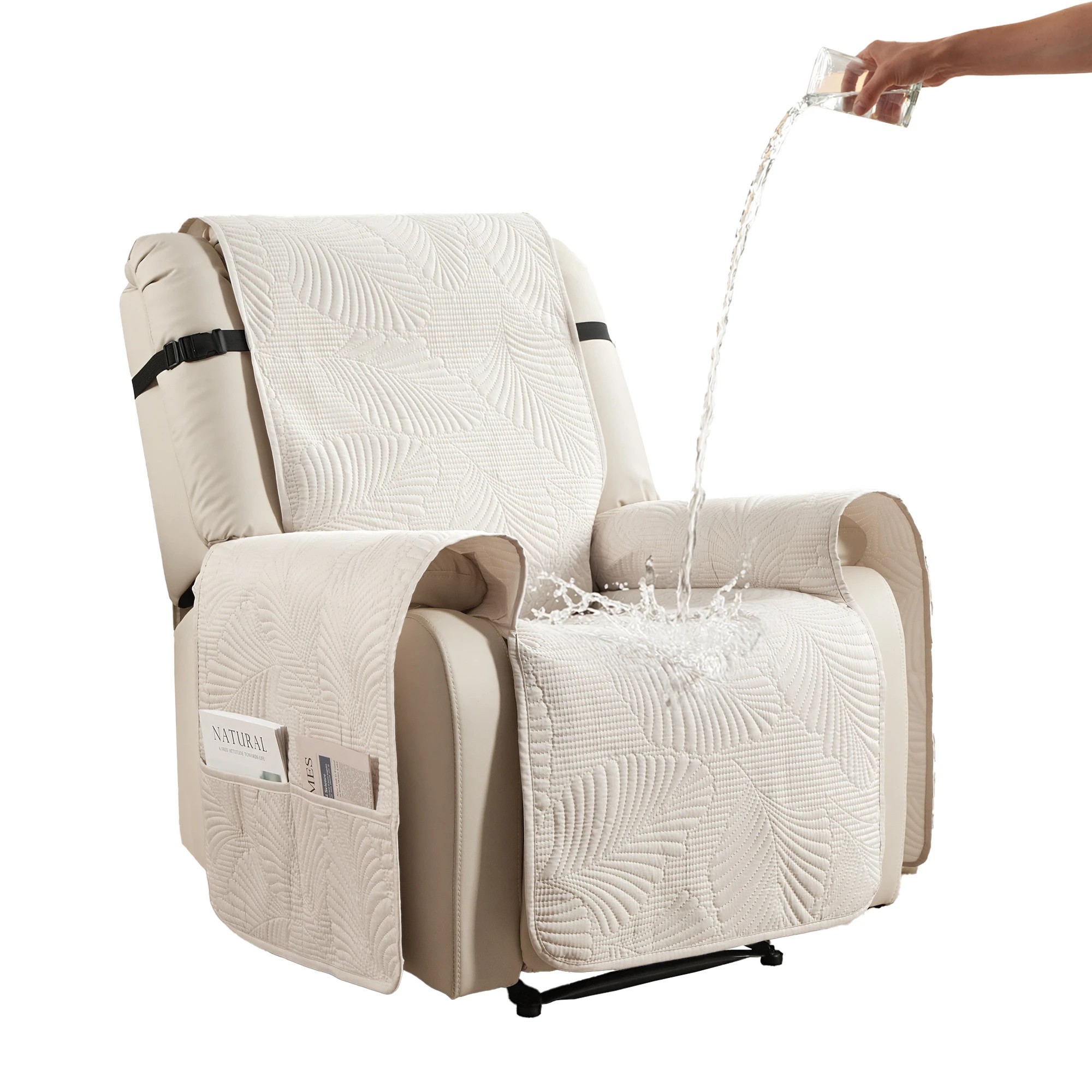 1 Artiss Quilted Recliner Chair Covers 100% Waterproof Recliner Slipcovers - Beige, 1 of 4
