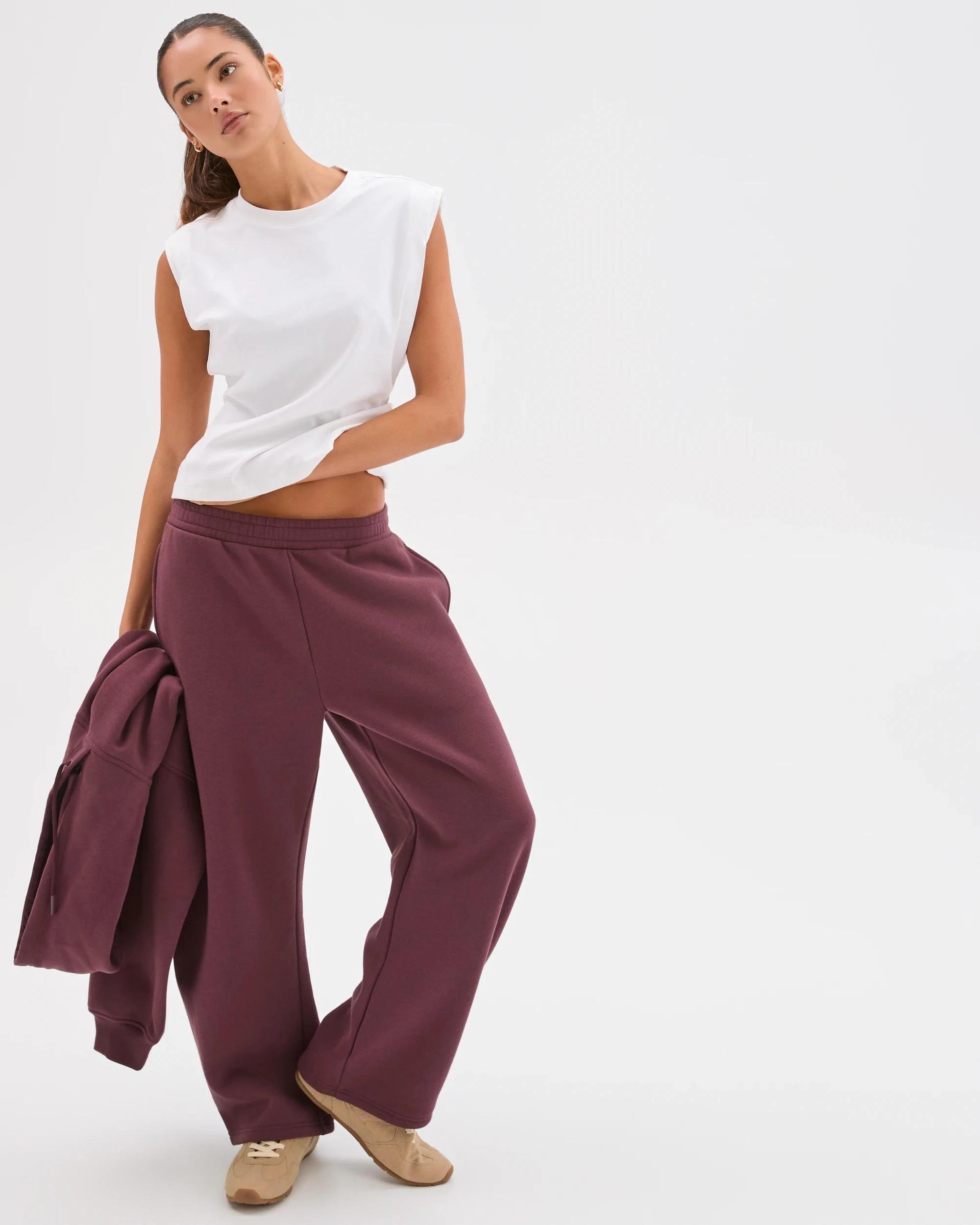 5 Lily Loves Australian Cotton Blend Bow Leg Trackpants BURGUNDY ROUGE, 5 of 7