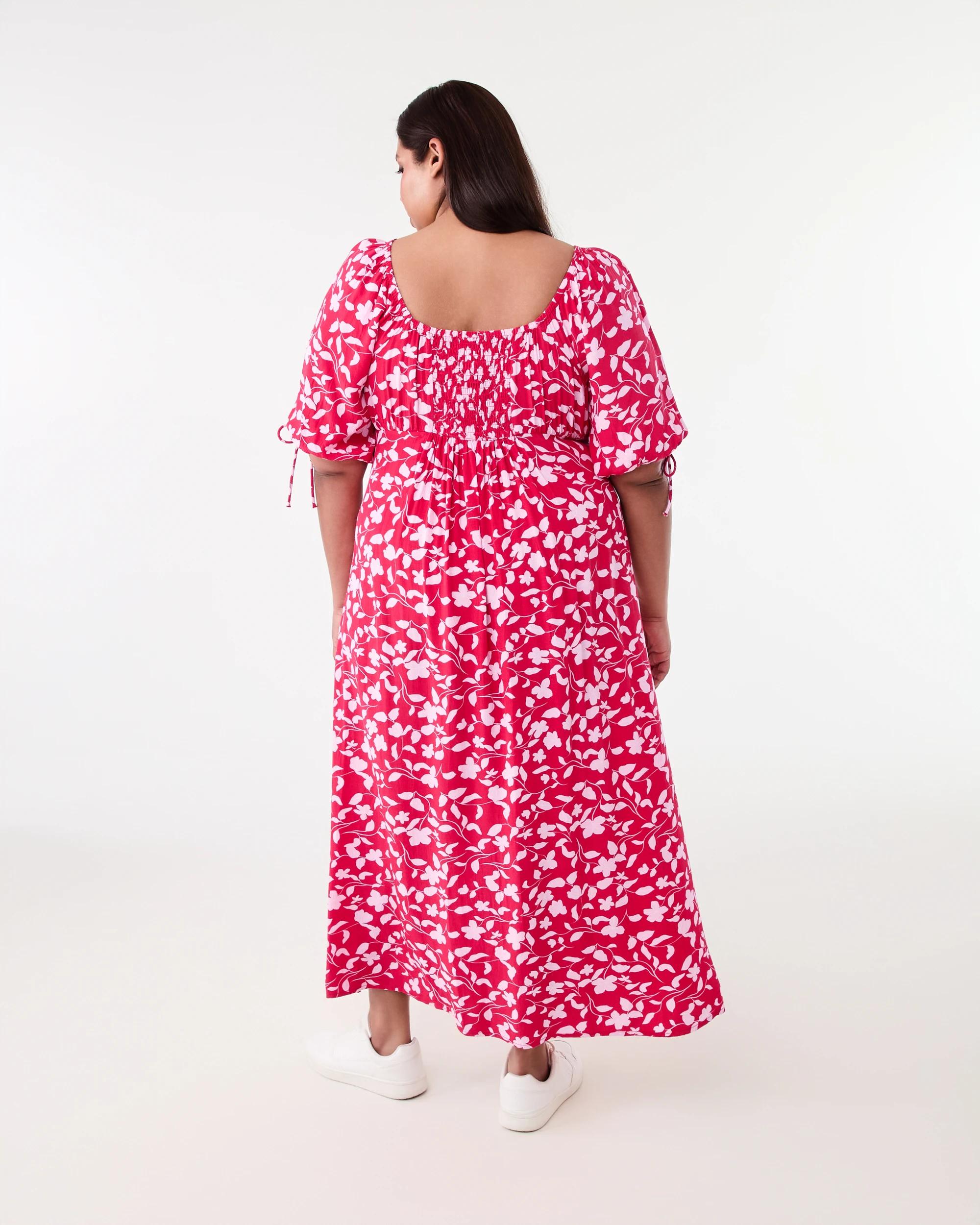 3 Curve Short Sleeve Square Neck Midi Dress Red Flrl, 3 of 6