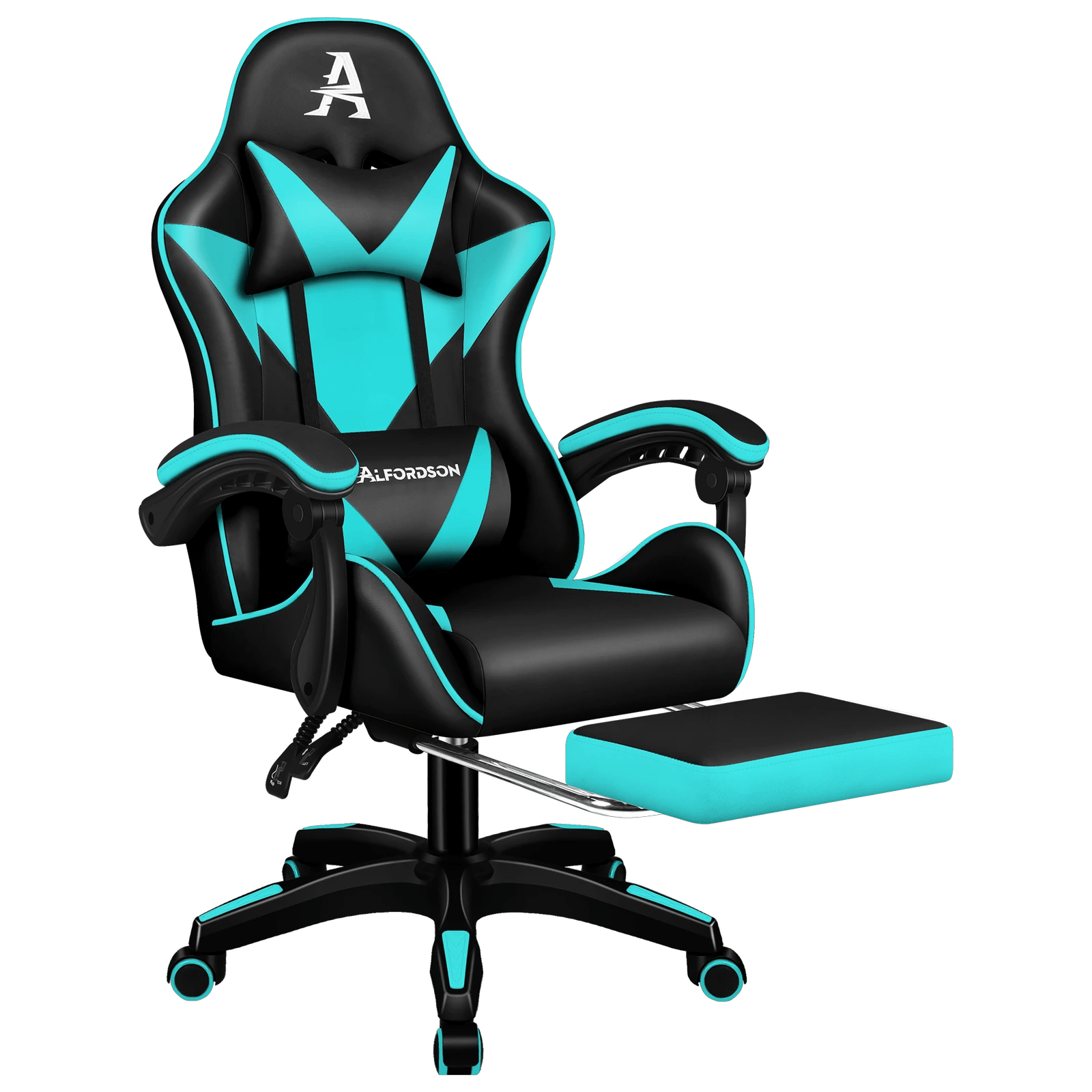 1 Alfordson Gaming Office Chair Massage Computer Footrest Leather - Cyan, 1 of 10