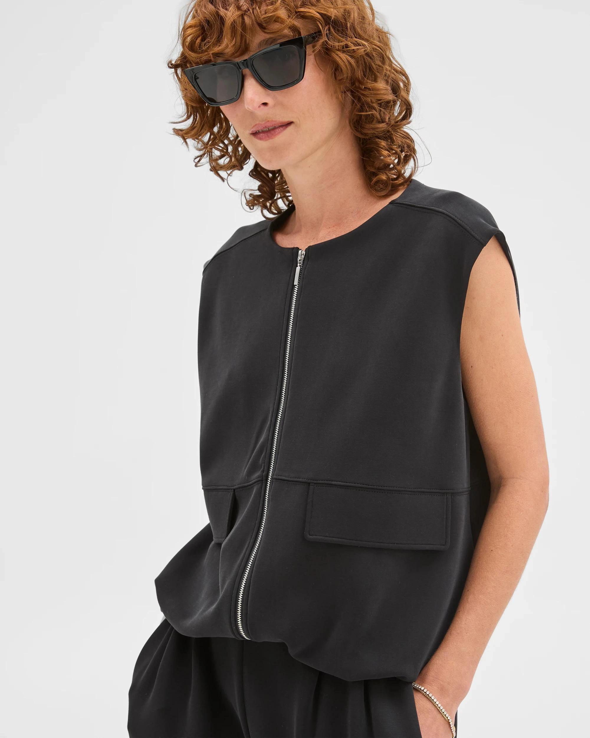 1 Target Woman Suede Touch Sleeveless Zip Through Vest WASHED BLACK, 1 of 6