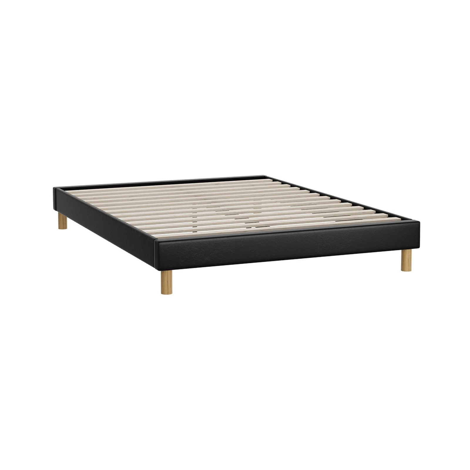 1 Oikiture Bed Frame Queen Size Bed Base PU Leather - Black, 1 of 9