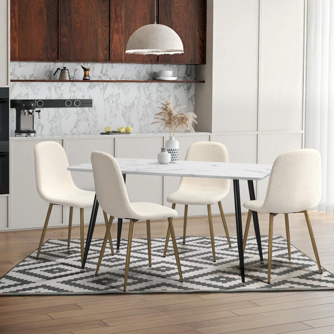 7 Oikiture 2x Dining Chairs Kitchen Accent Chair Lounge Sherpa Gold Metal Legs
 - White, 7 of 10