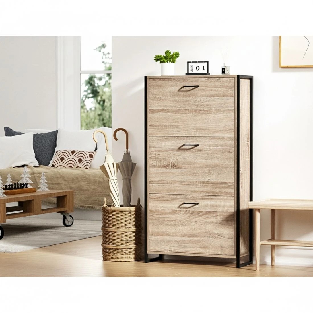 4 Artiss Shoe Rack Cabinet Adjustable Shelves 24 Pairs Tim - Natural, 4 of 7