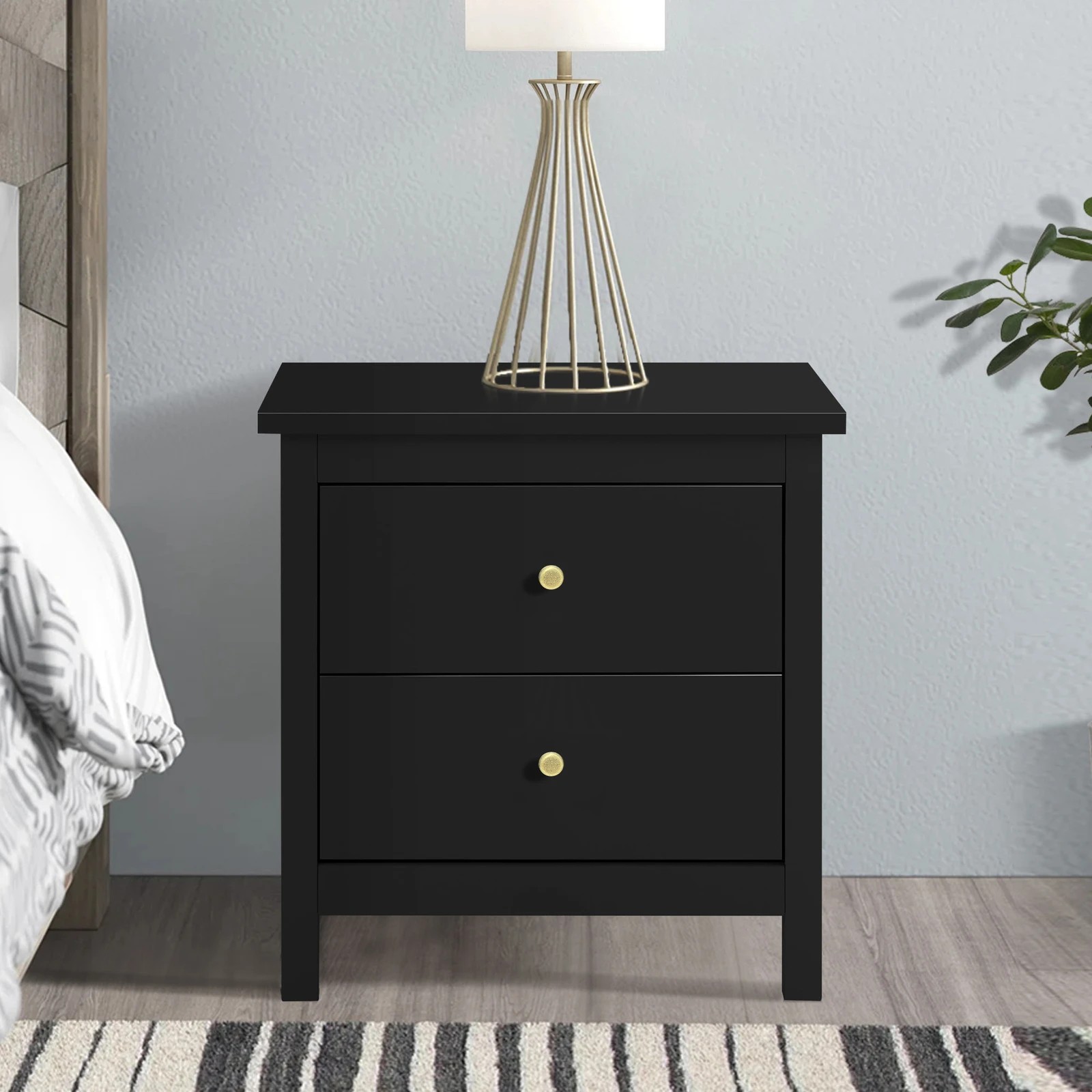 6 Alfordson 2x Bedside Table Hamptons Nightstand Storage Side End 2 Drawers - Black, 6 of 6