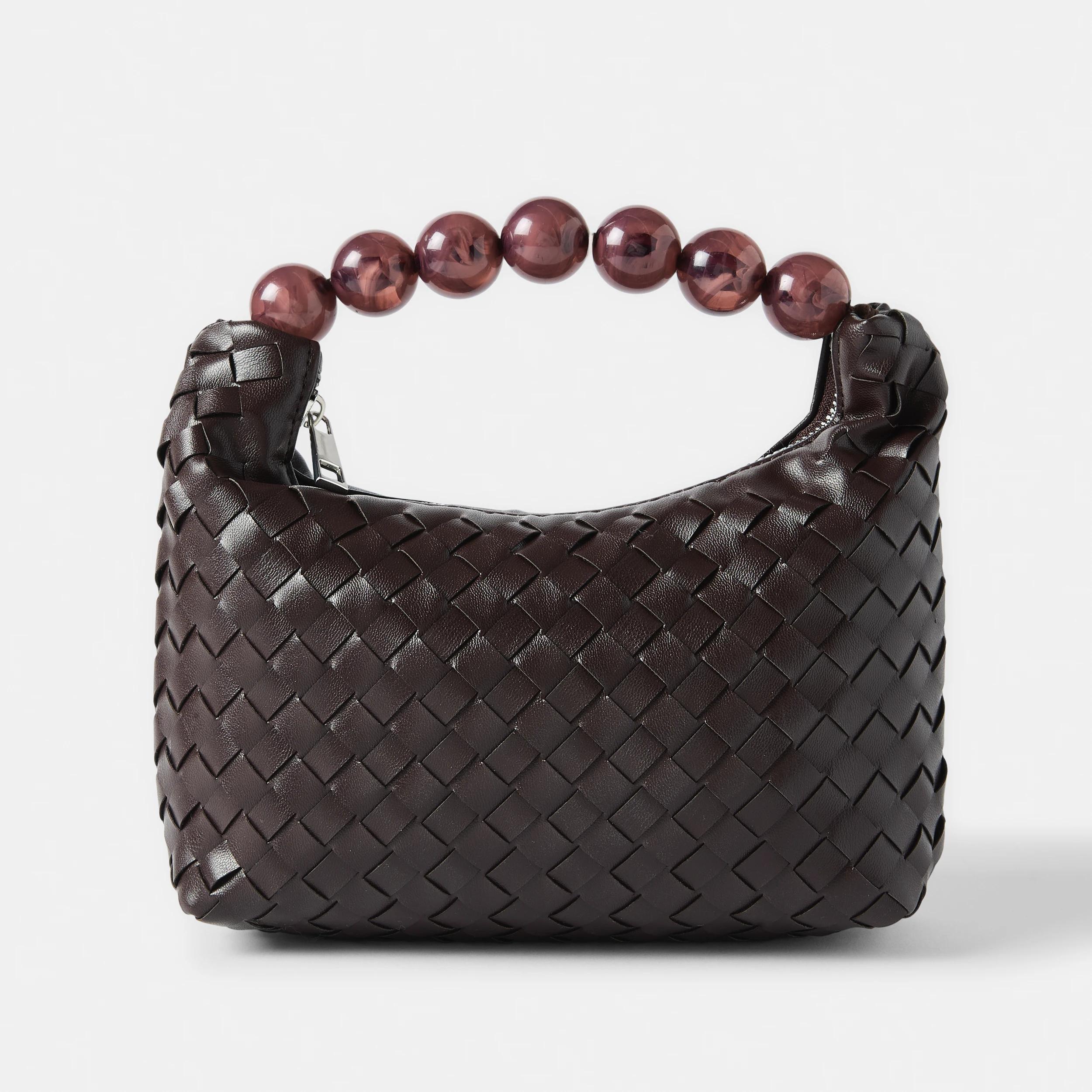 1 Beaded Handle Clutch Choc Plum, 1 of 7