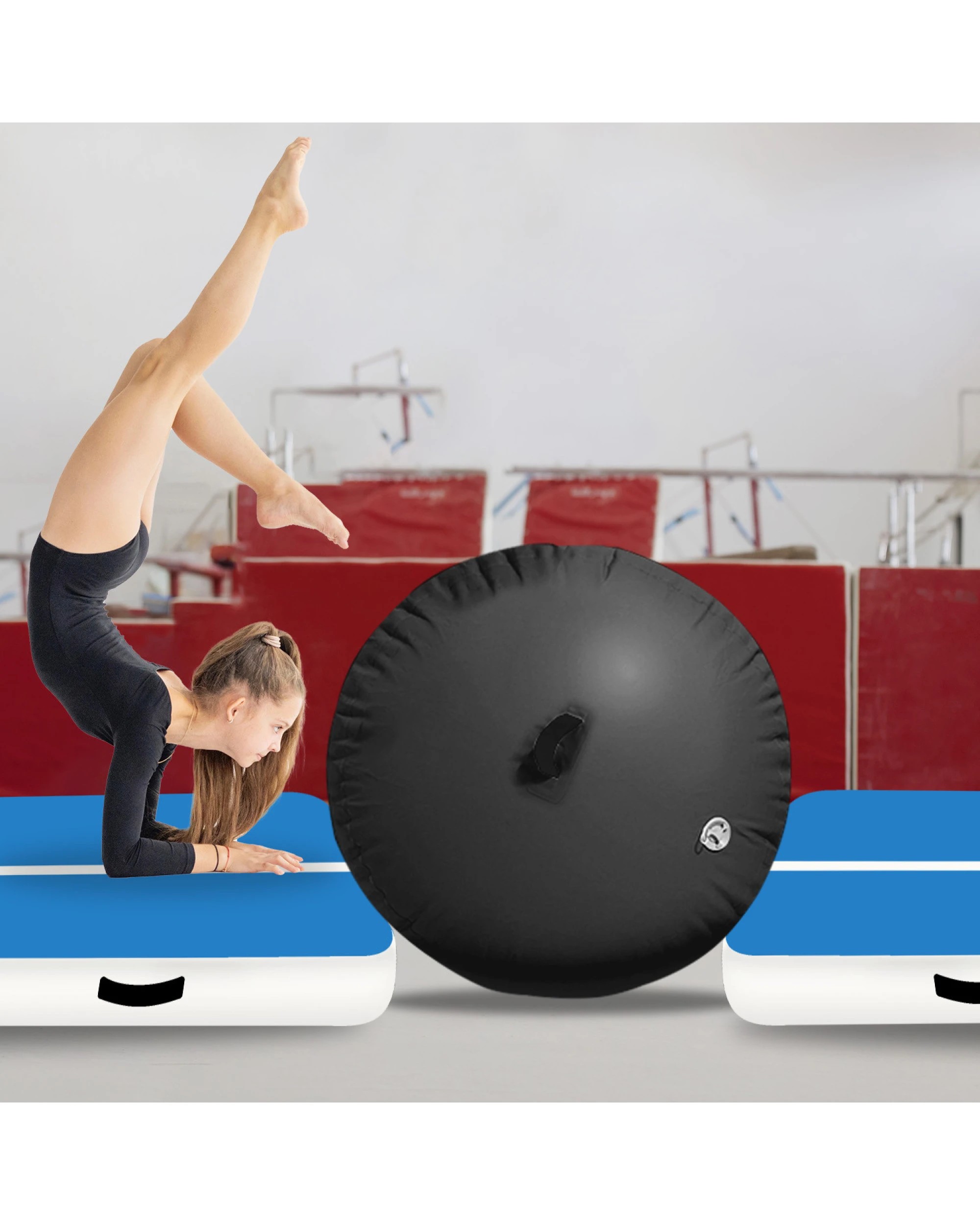 5 Powertrain 120cm x 75cm Inflatable Air Barrel Exercise Roller Gymnastics Training Aid - Black, 5 of 5