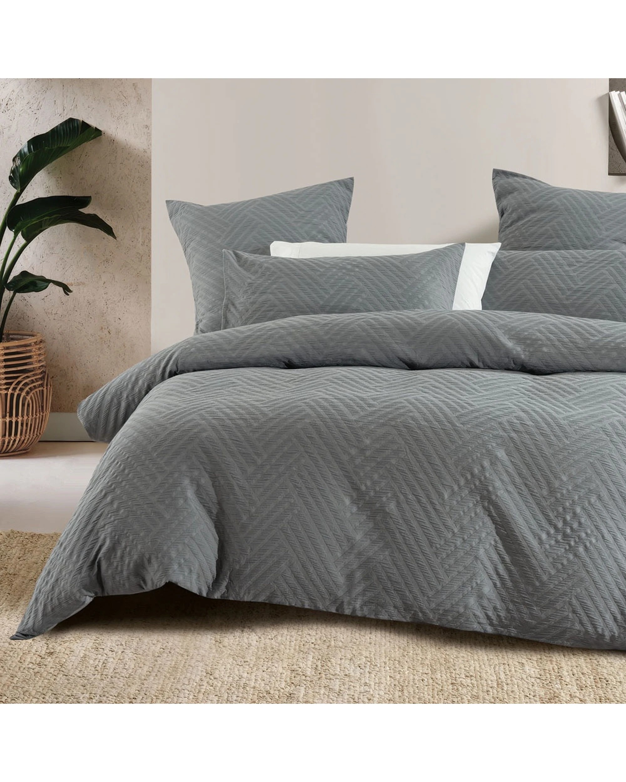 2 Bambury Panama Jacquard European Pillowcase Steel Home Bedding 65x65cm - Grey, 2 of 4