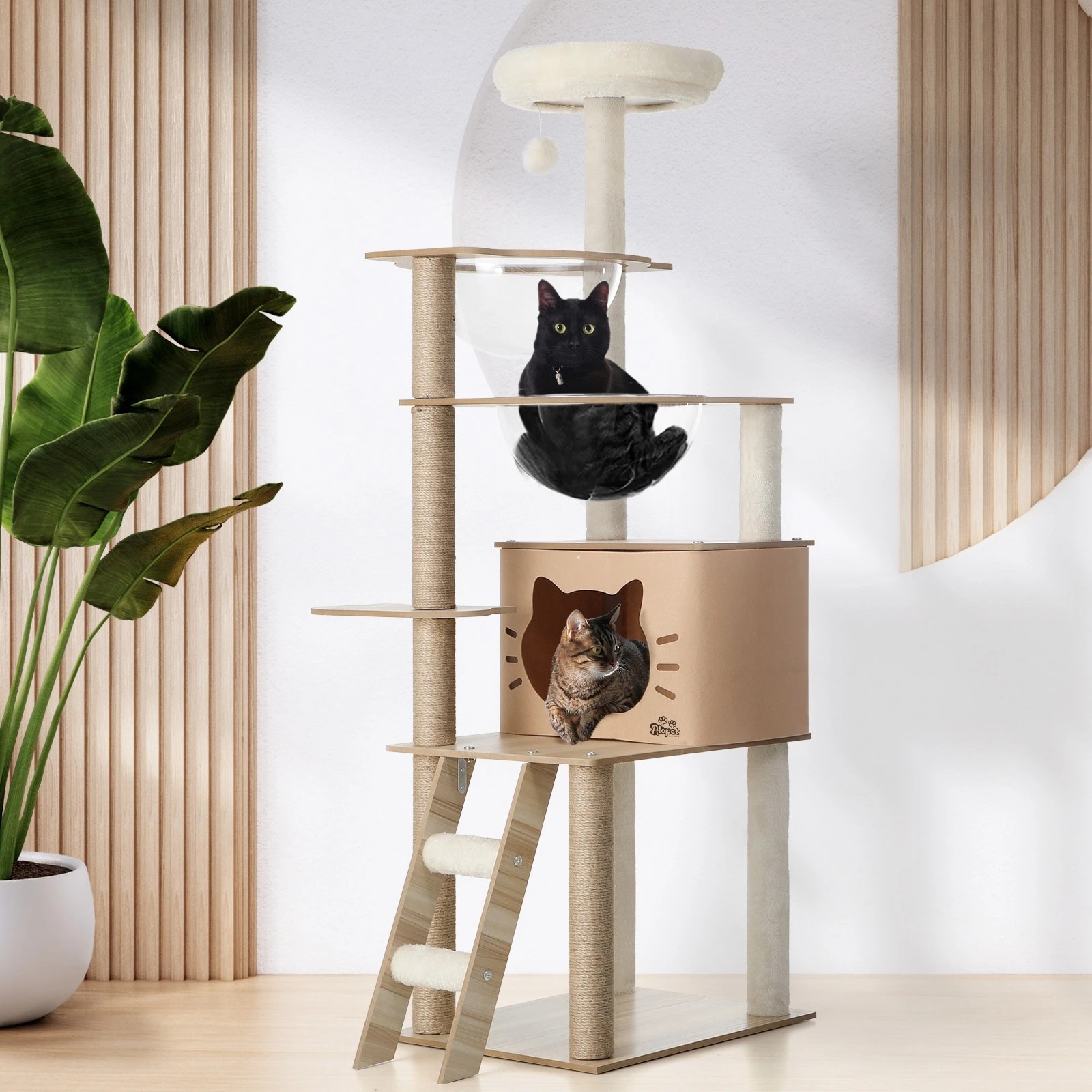 2 Alopet Cat Tree Tower Scratching Post Wood Scratcher Condo Detachable House
 - Natural, 2 of 8