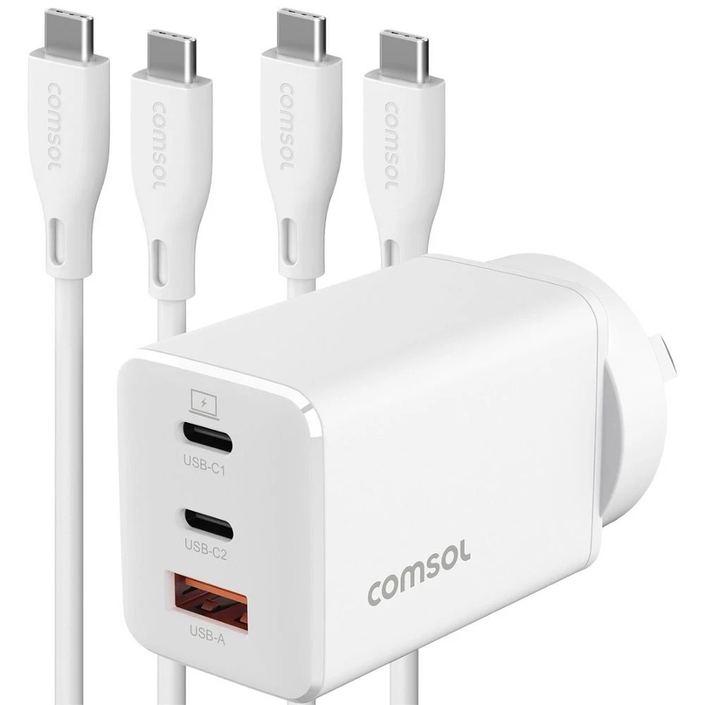 1 Comsol 67W USB-C GaN Charger with 2 USB-C Cables, 1 of 7