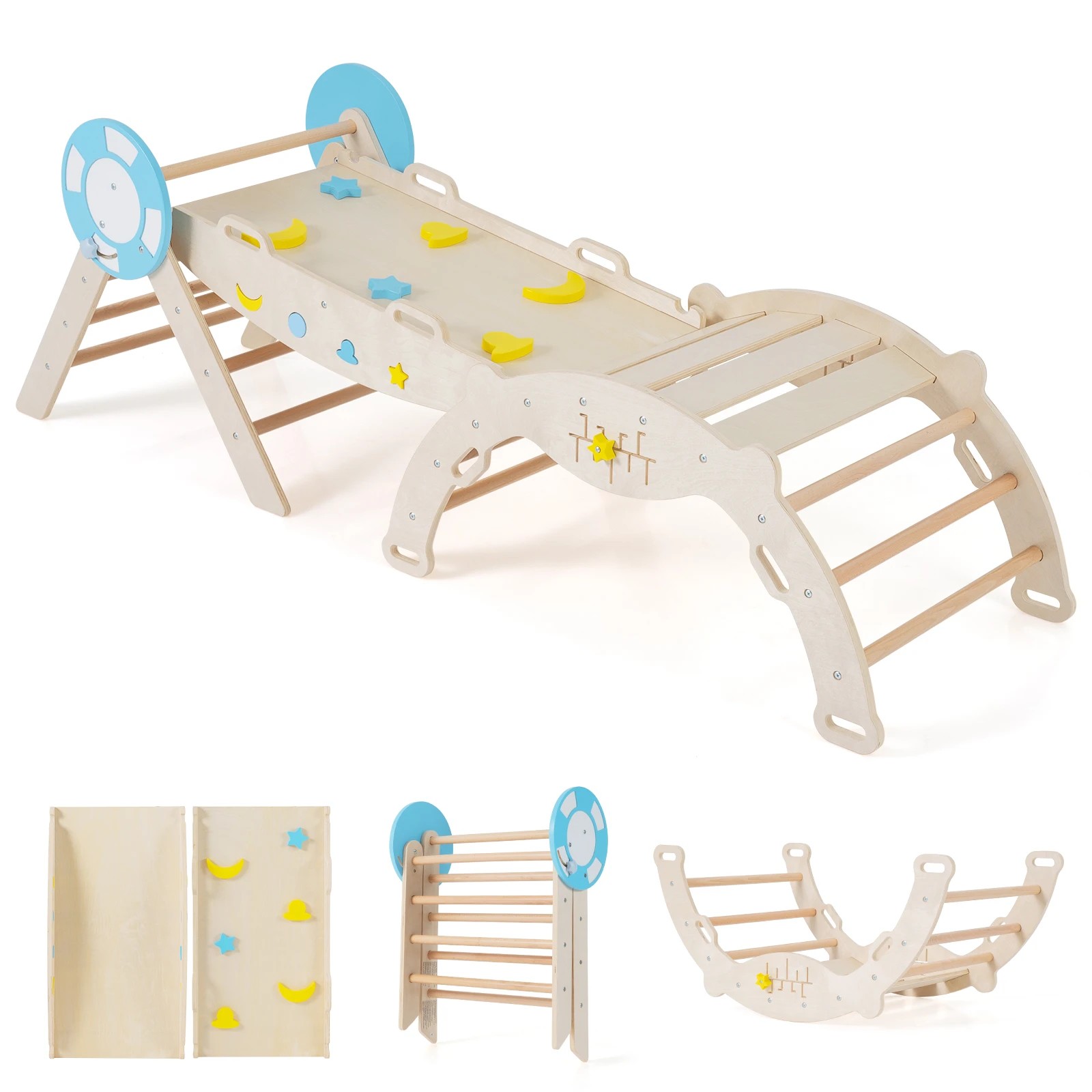 1 Costway Climb Playset 8 in 1 Montessori Climber Frame Ramp Arch - Natural, 1 of 1