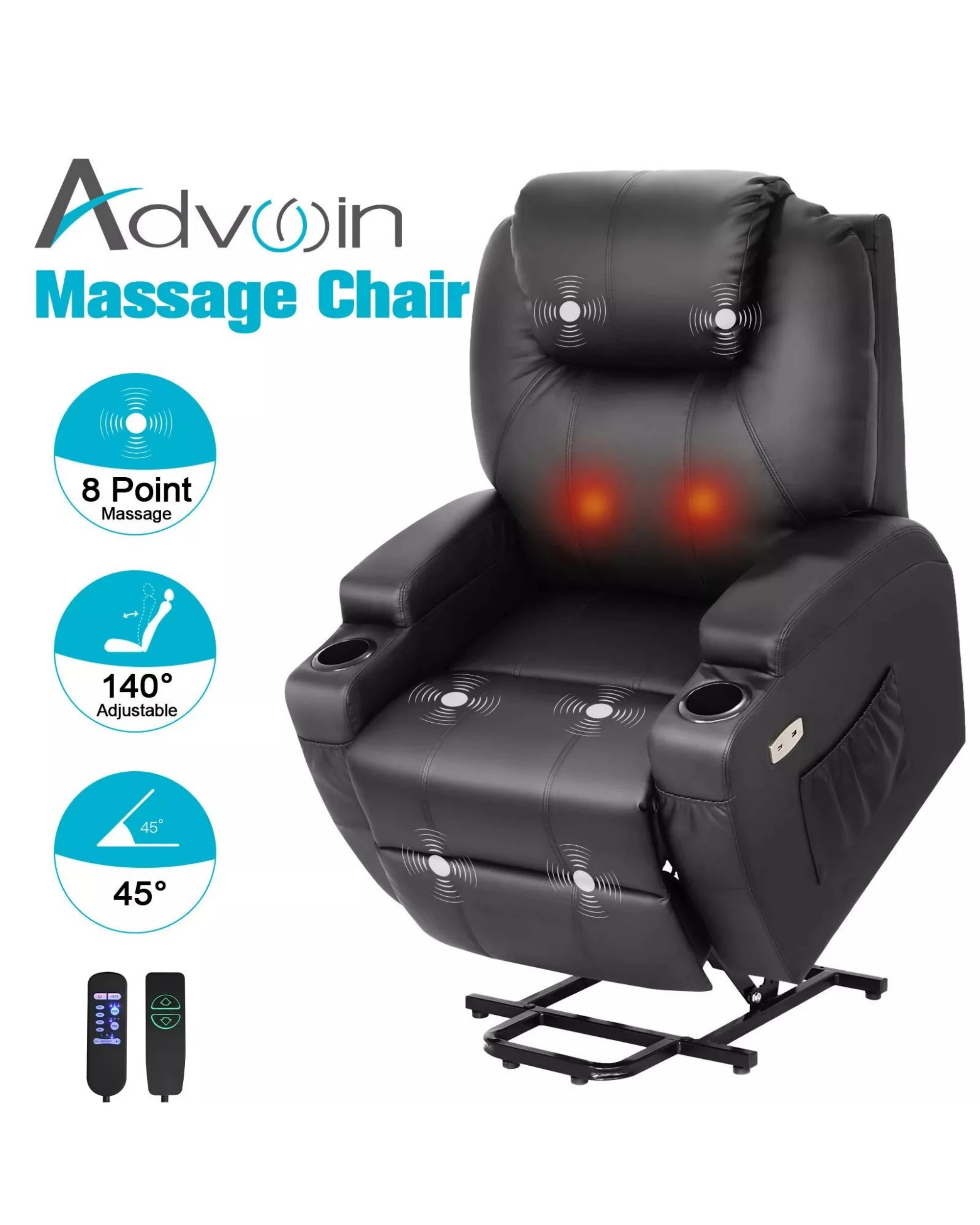 7 Advwin Electric Lift Recliner Chair Lounge Massage Heated Chair Leather Black, 7 of 8