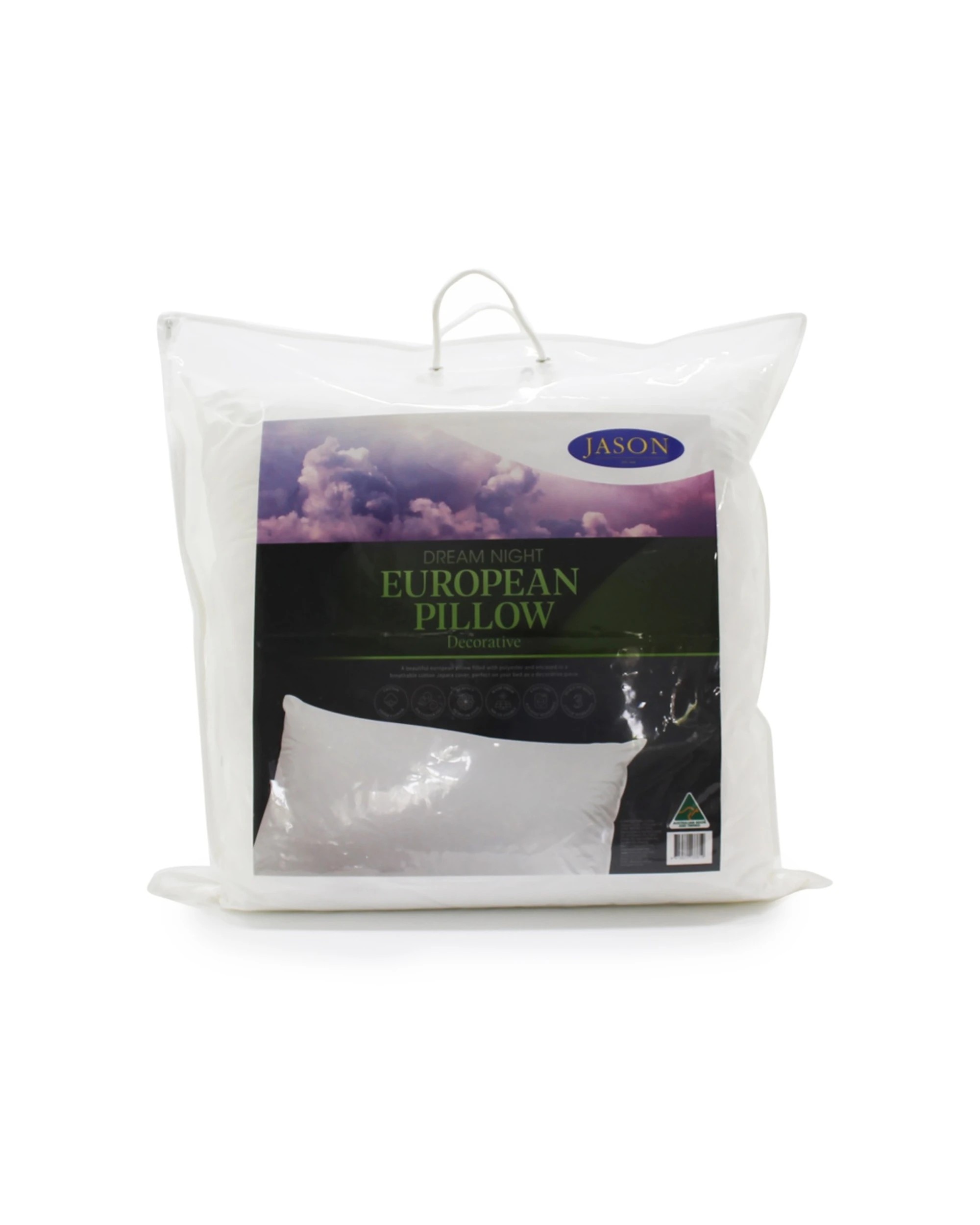 2 Jason Dream Night European Pillow Low Allergenic Cotton Japara Cover 2PK 65x65cm - White, 2 of 4