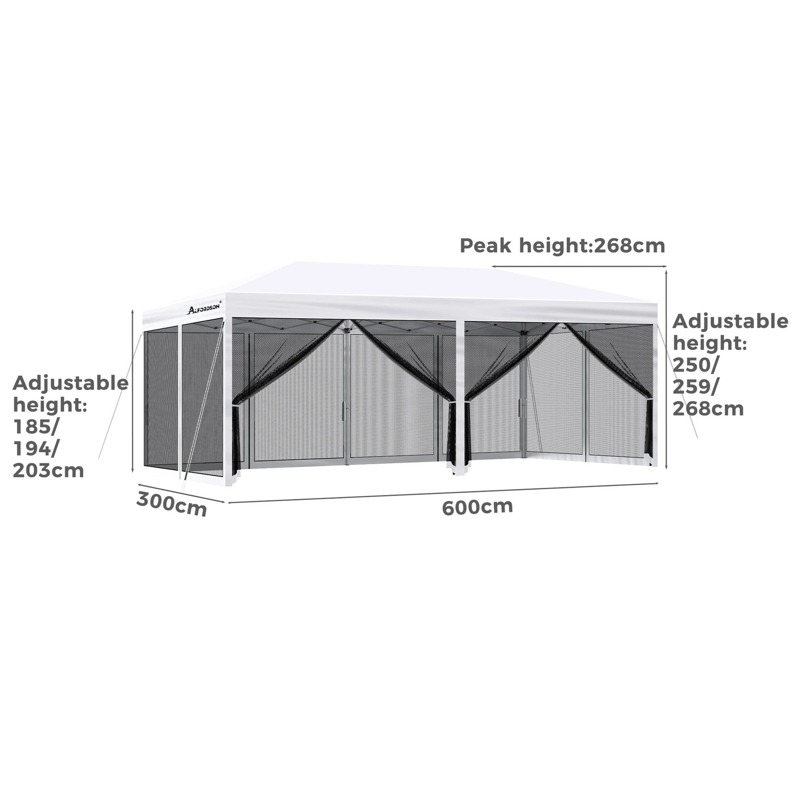 9 Alfordson Pop Up Marquee Outdoor Tent Mesh Wall 3x6m Gazebo - White, 9 of 10