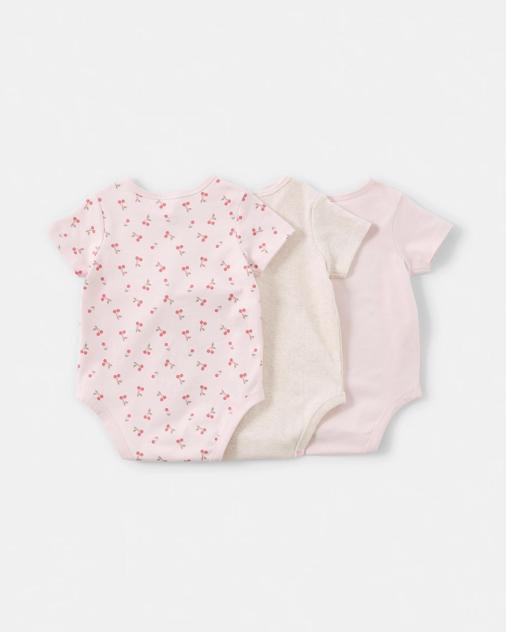 2 3 Pack Short Sleeve Print Bodysuits PINK CHERRY PLACEMENT MULTIPACK, 2 of 8