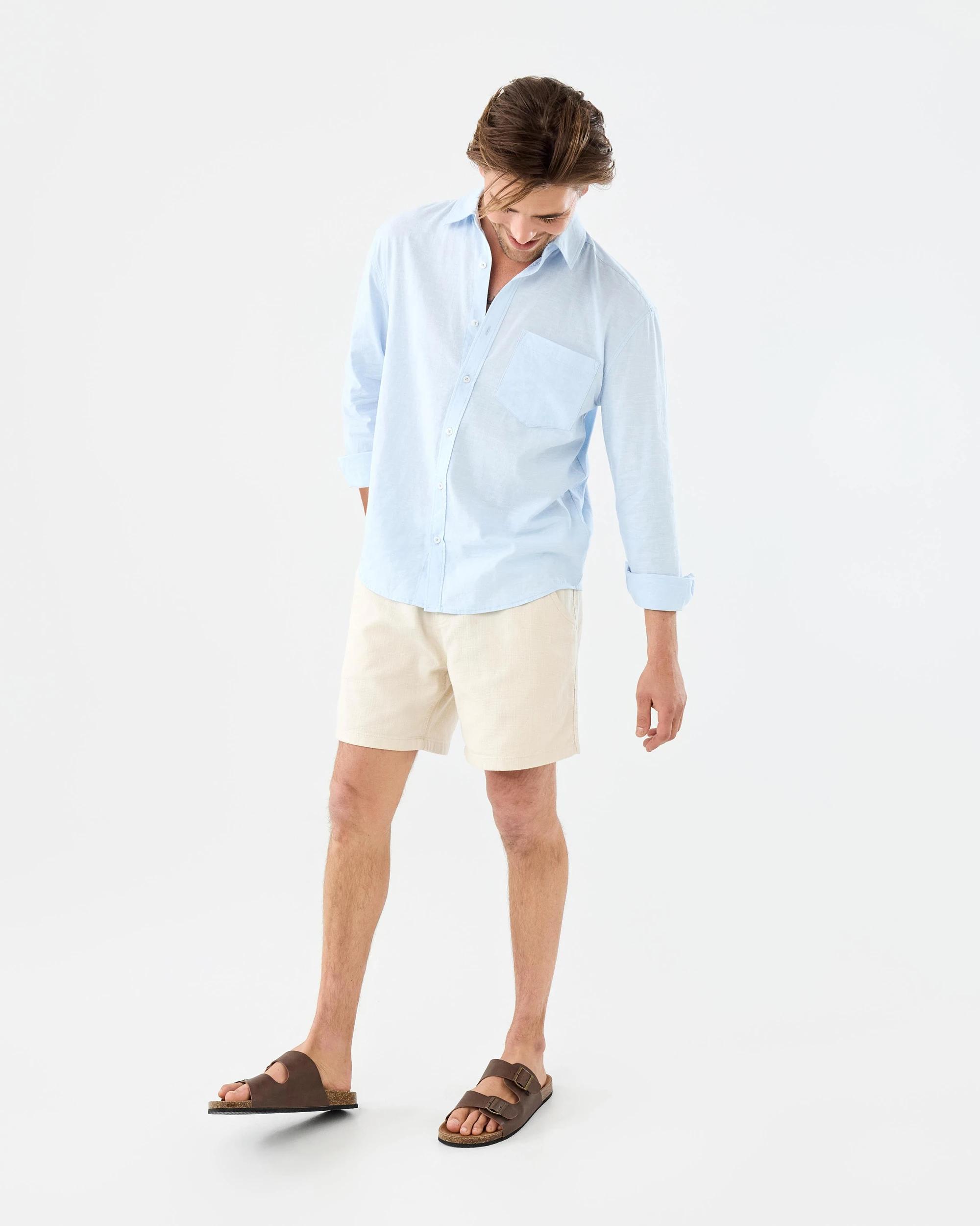 3 Long Sleeve Cotton Linen Shirt Blu Crystl, 3 of 10