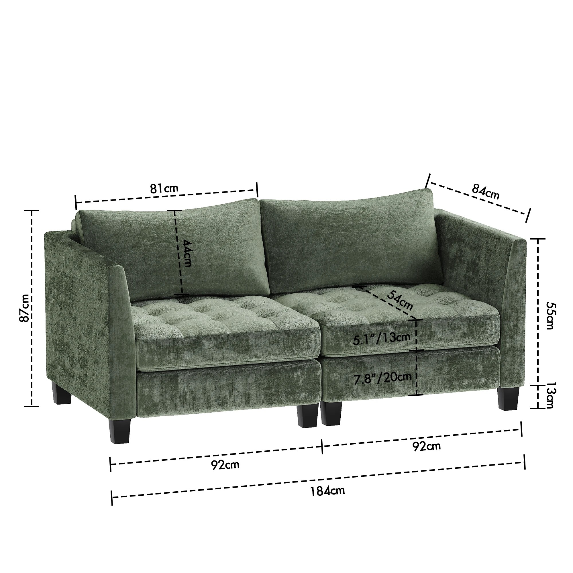 7 Advwin Loveseat Sofa 184cm Chenille Fabric Modern Sectional Couch With Removable Backrest Green, 7 of 7