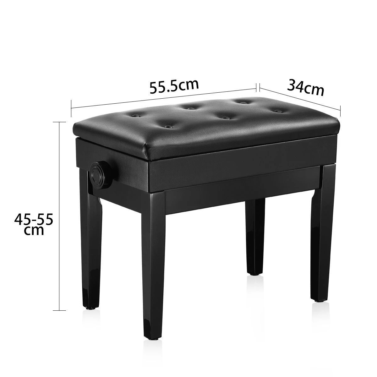 7 Melodic Adjustable Wood Keyboard Piano Bench Stool with Built-in Storage Black, 7 of 7