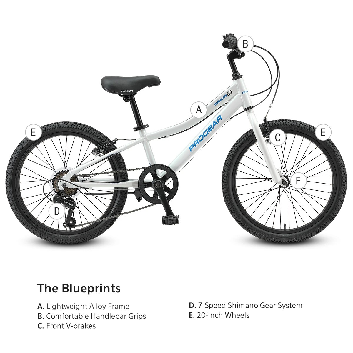 6 Progear DuraLite 7 Speed Kids Bike 20" - Pearl White, 6 of 6