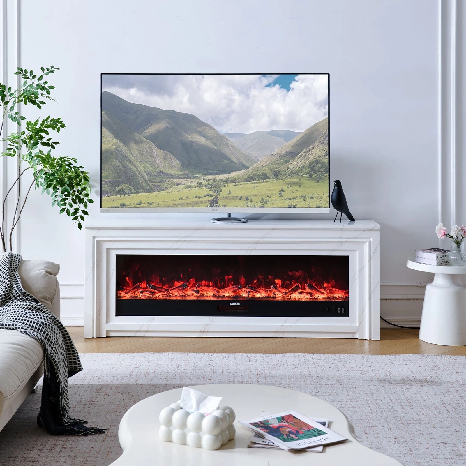 8 Moda Living Valence 60 inch Electric Fireplace with White Mantel Suite - White, 8 of 9