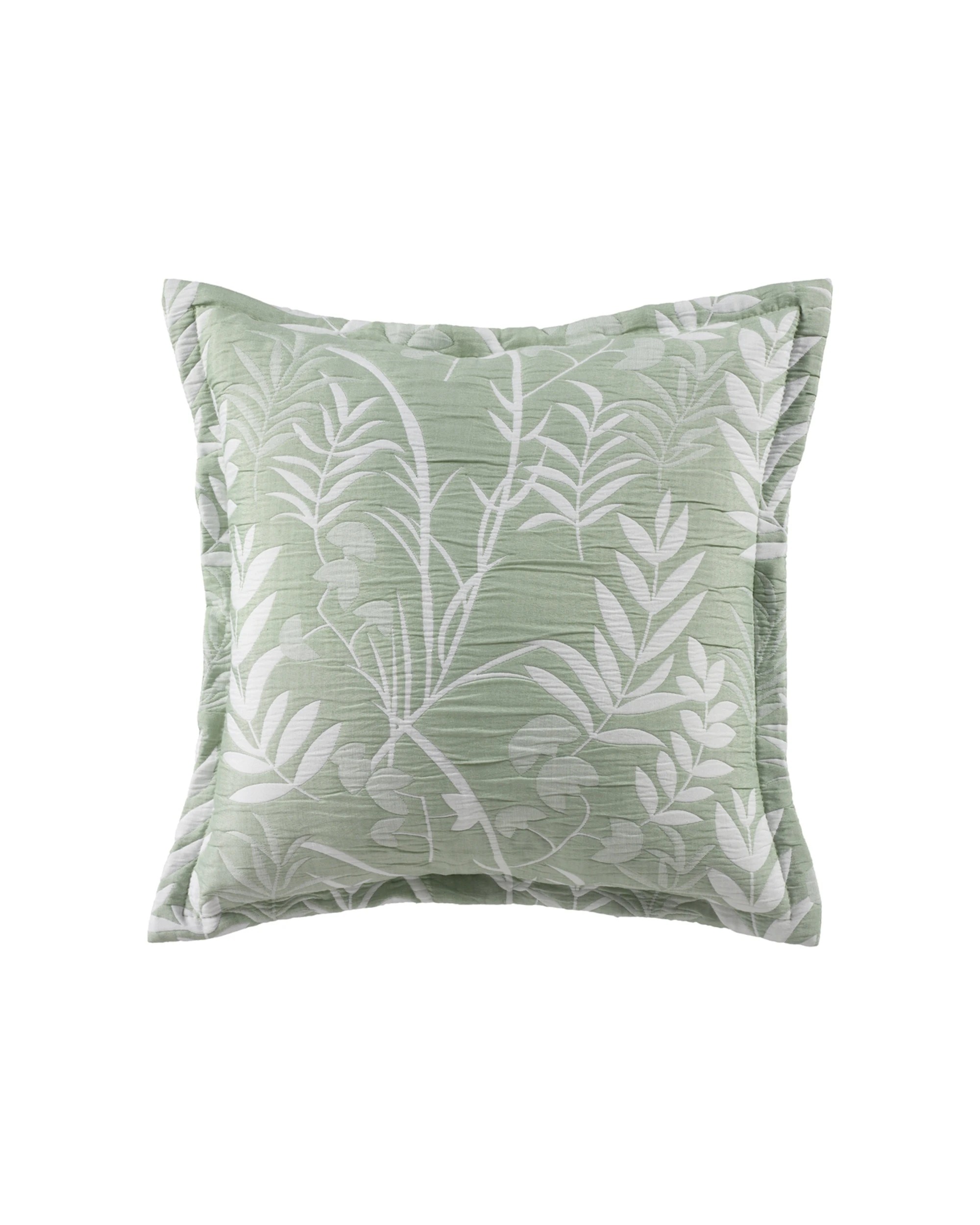 1 Bianca Eden Square Polyester Cotton Cushion Jacquard Leaf 43x43cm Sage - Green, 1 of 1
