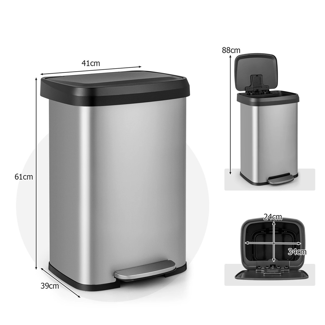 4 Costway 50L Stainless Steel Trash Can Garbage Bin, 4 of 4