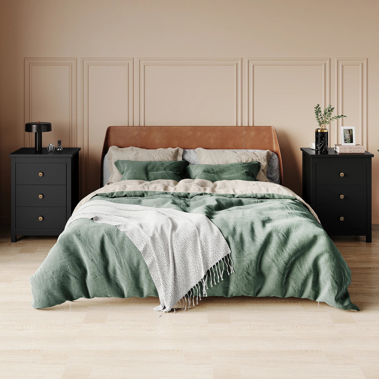 2 Alfordson 2x Bedside Table Hamptons 3 Drawers Nightstand - Black, 2 of 9