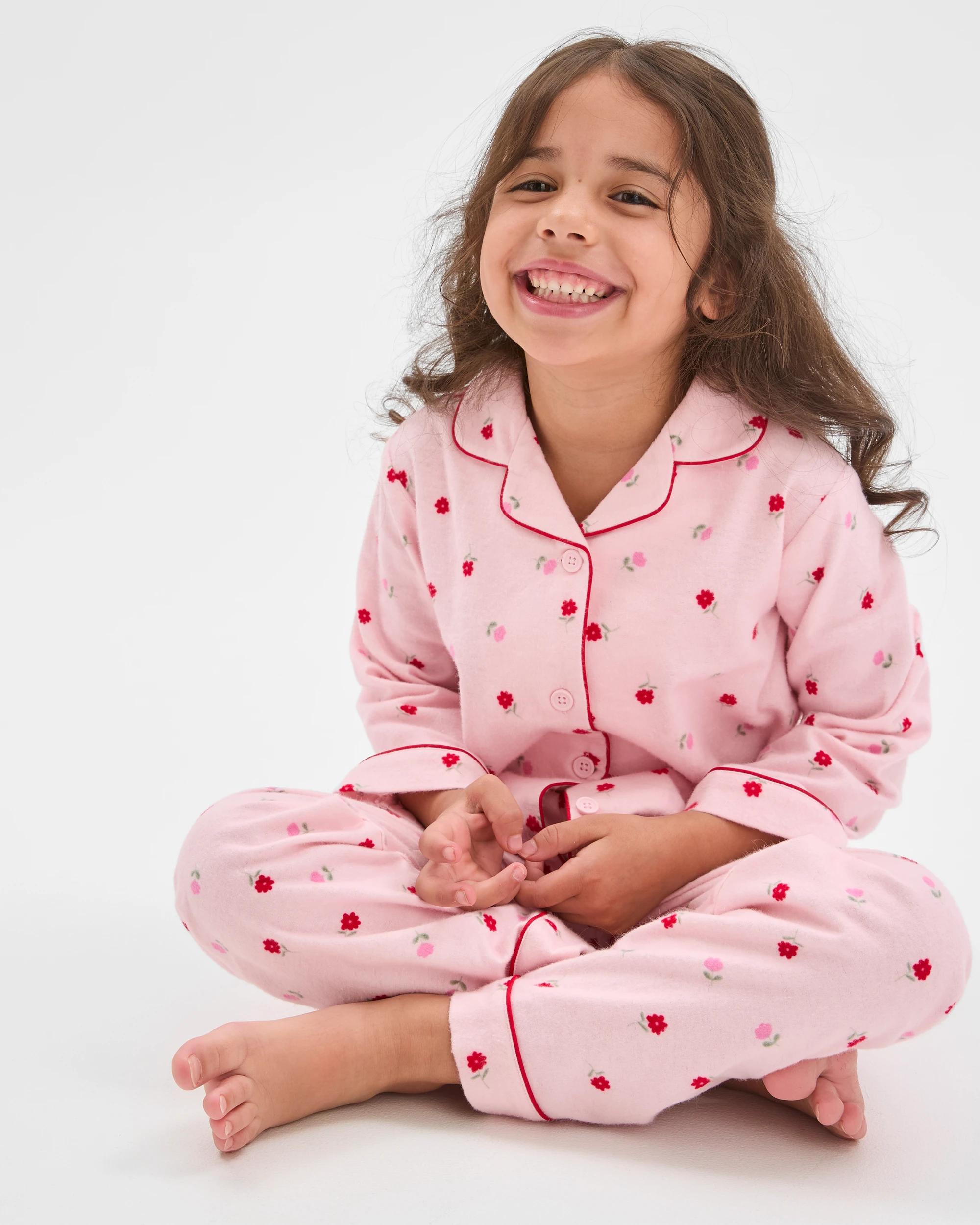 1 Target Kids Australian Cotton Younger Girls Flannelette Pyjama Set FLORAL, 1 of 7
