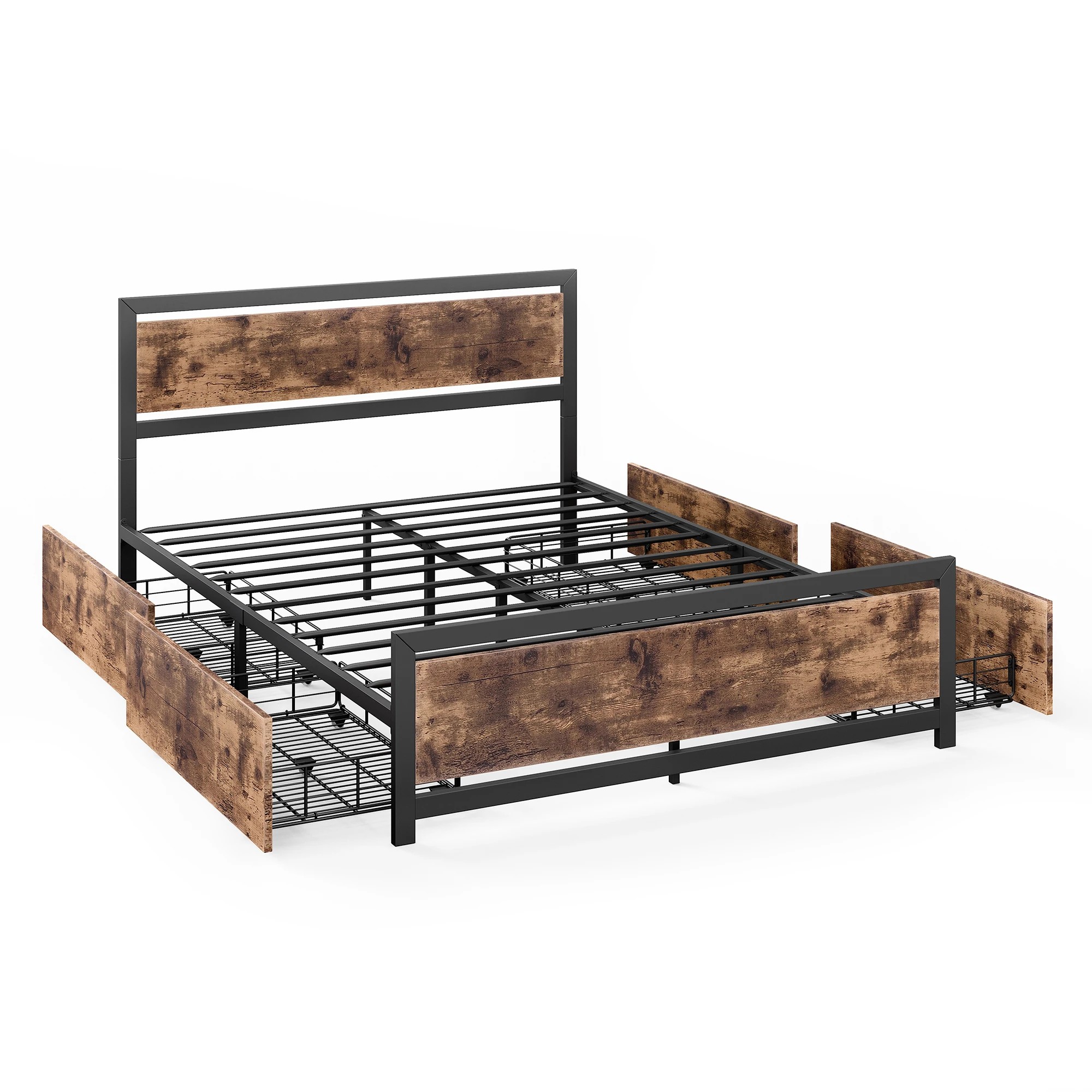 1 Levede Queen Size Industrial  Metal Bed Frame With 4 Drawers, 1 of 5