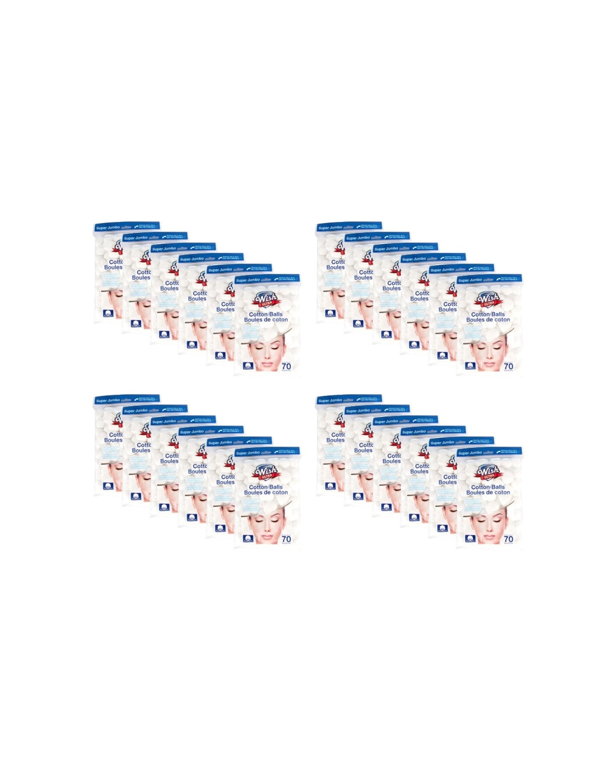 1 Wish 24x 70pc Ultra Pure Cotton Balls Hypoallergenic Super Jumbo Pack - White, 1 of 2