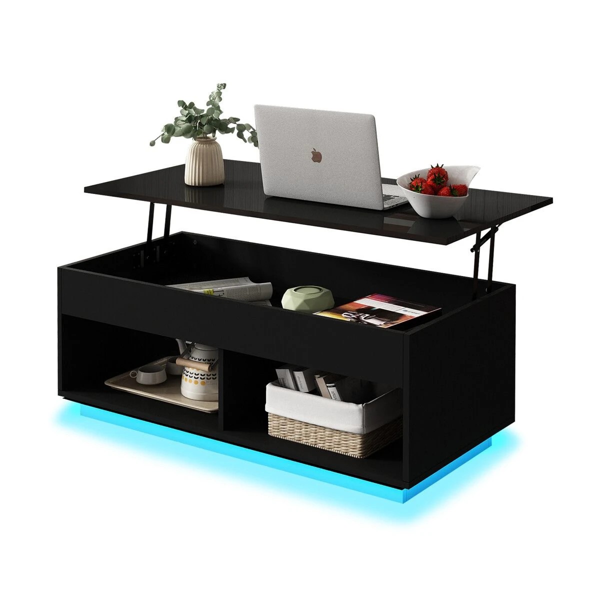 1 Ausway Lift Top Coffee Table Cocktail Sofa Tea Dining Desk with LED Lights Storage Work Center Cafe Living Sitting Room, 1 of 3